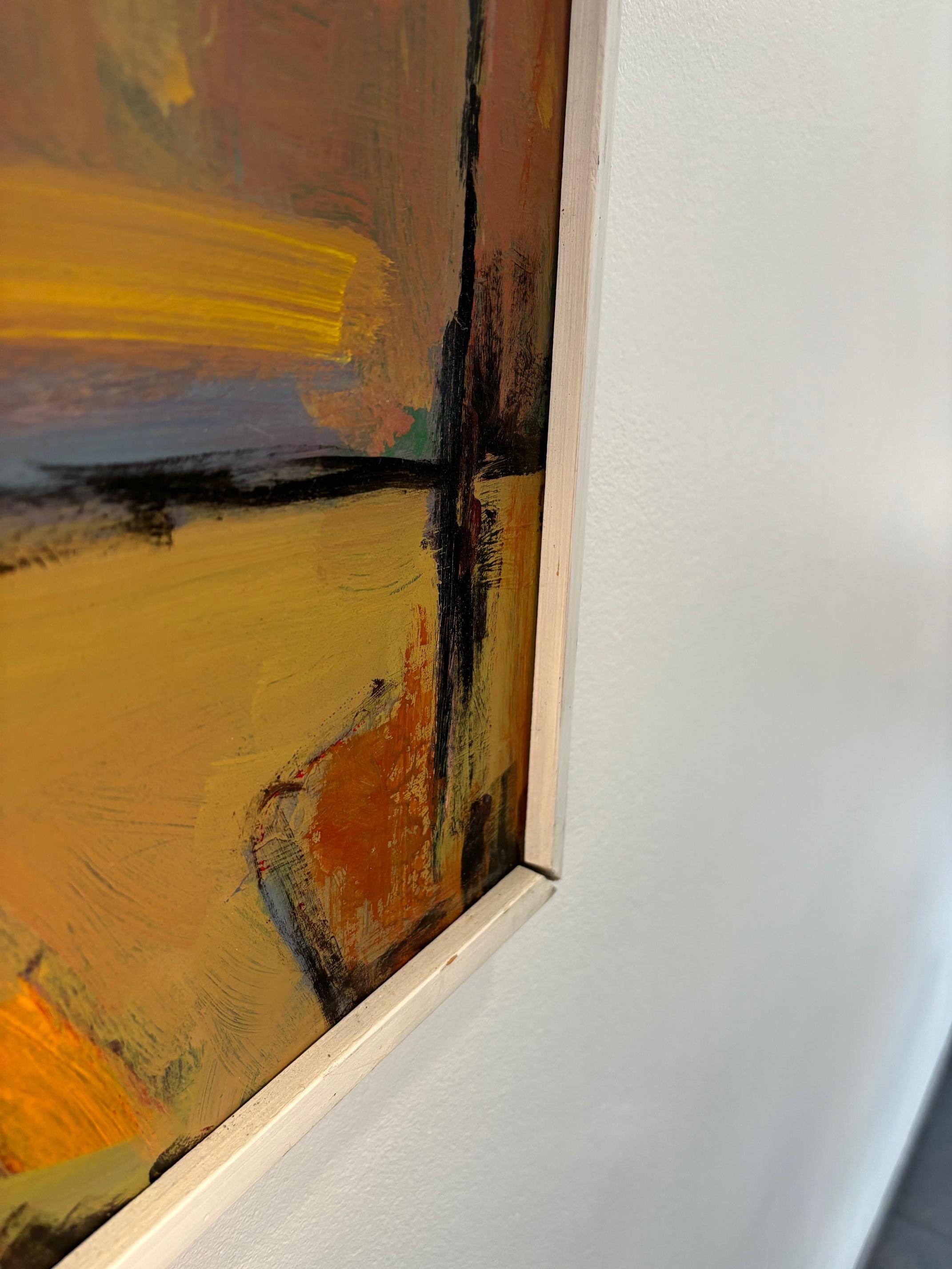 Landschaft n°95 von Jean Krillé - Öl auf Masonit 100x100 cm (Braun), Landscape Painting, von Jean Krille