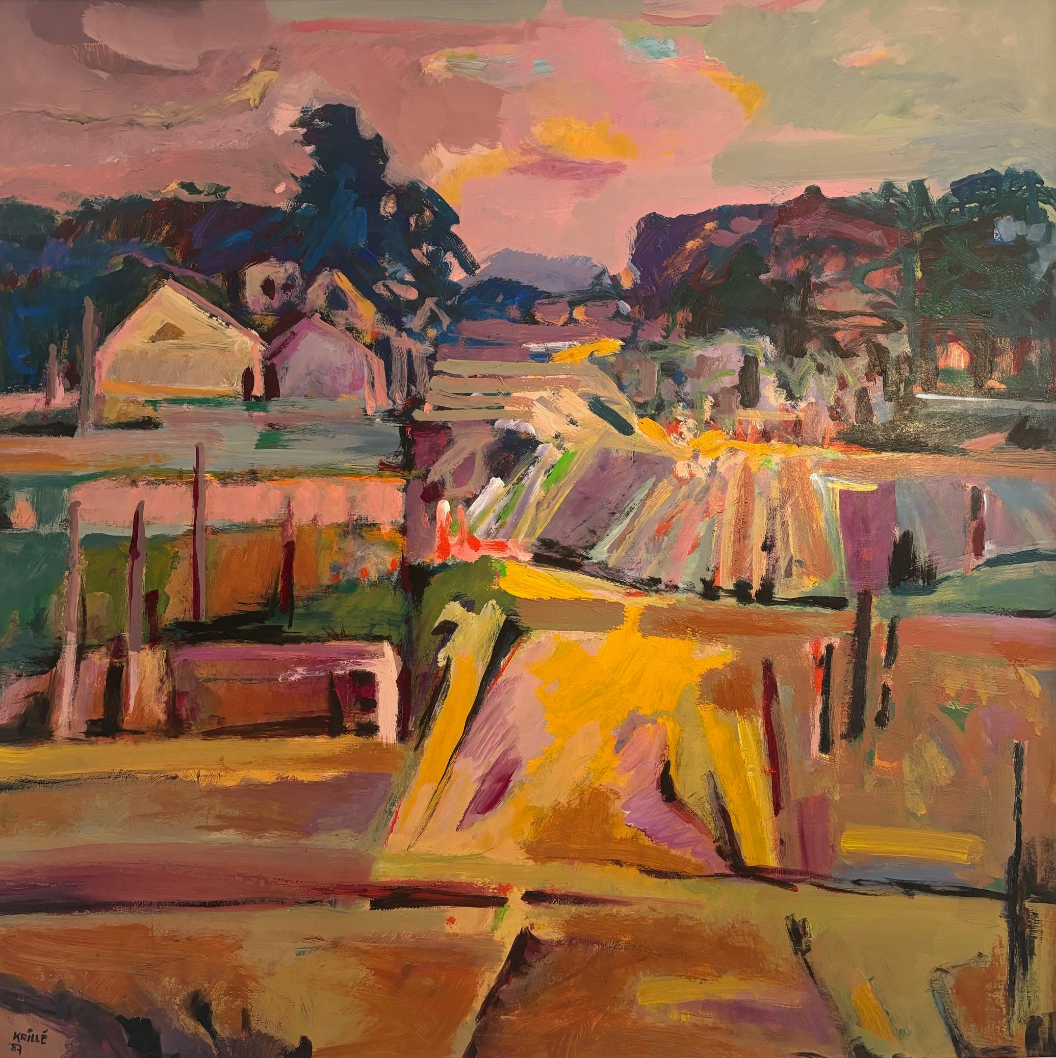 Jean Krille Landscape Painting – Landschaft n°95 von Jean Krillé - Öl auf Masonit 100x100 cm