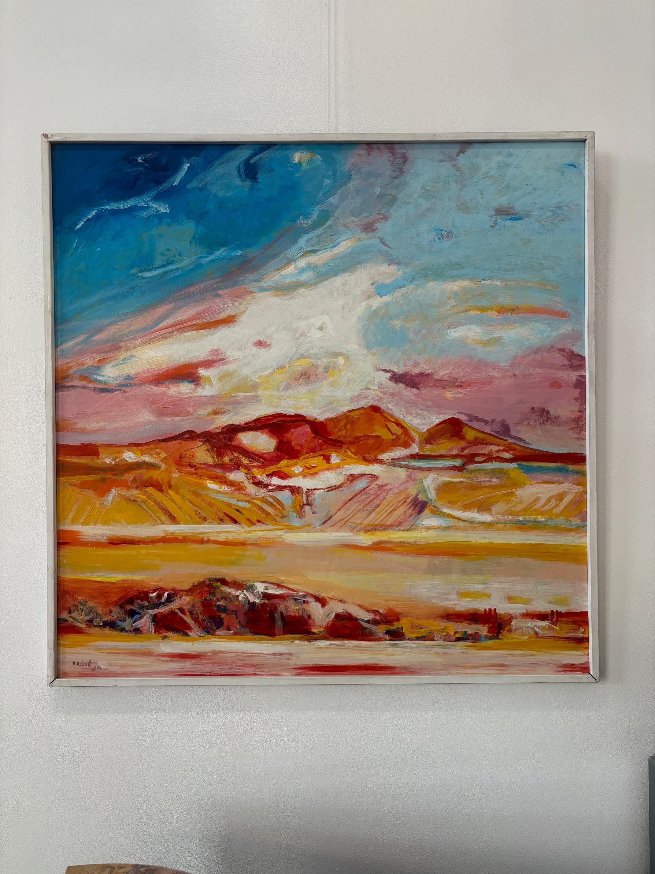 Paesaggio n°96 di Jean Krillé - Olio su masonite 100x100 cm - Painting di Jean Krille