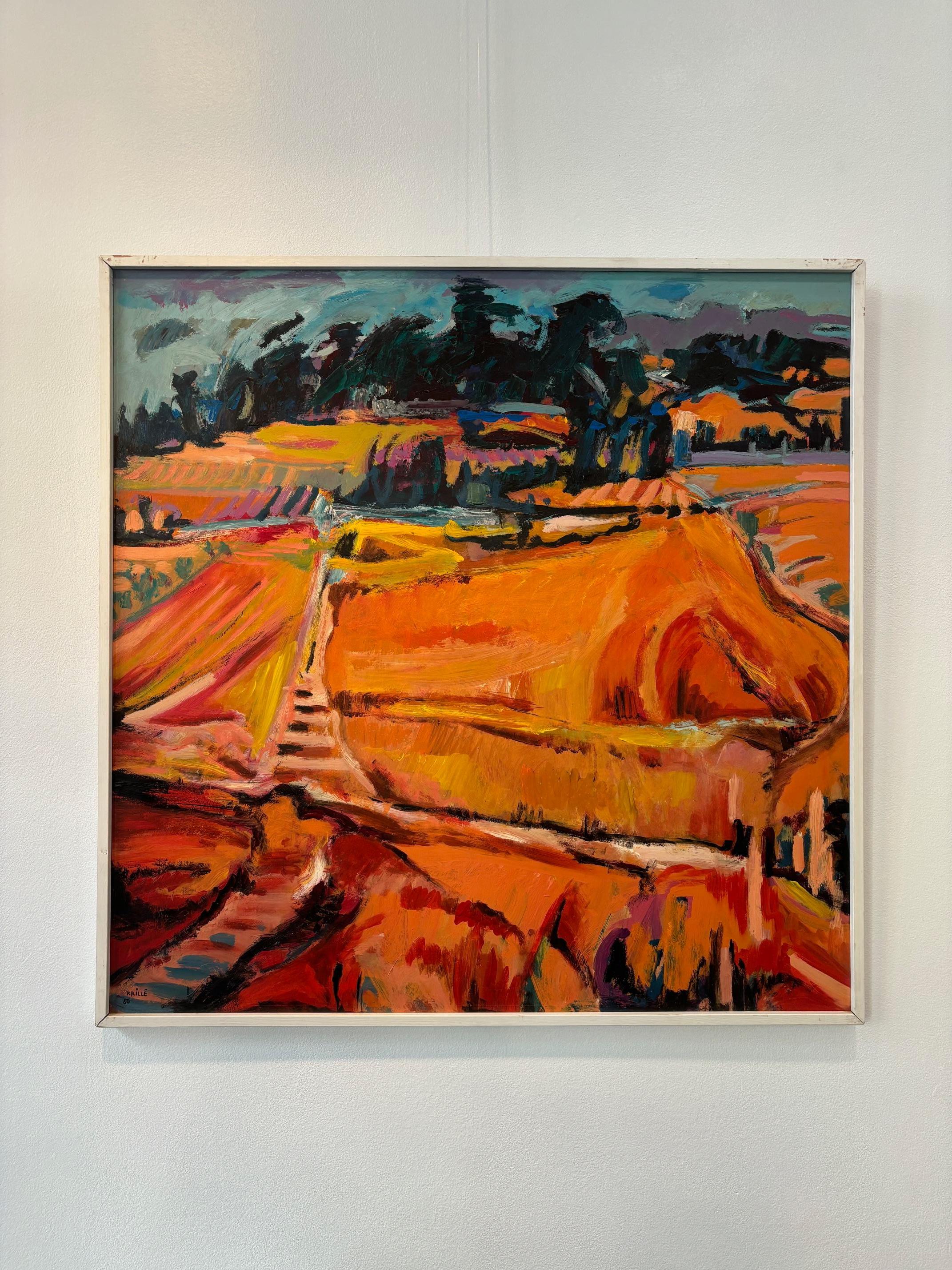 Paesaggio n°97 di Jean Krillé - Olio su masonite 100x100 cm - Painting Neoespressionismo di Jean Krille