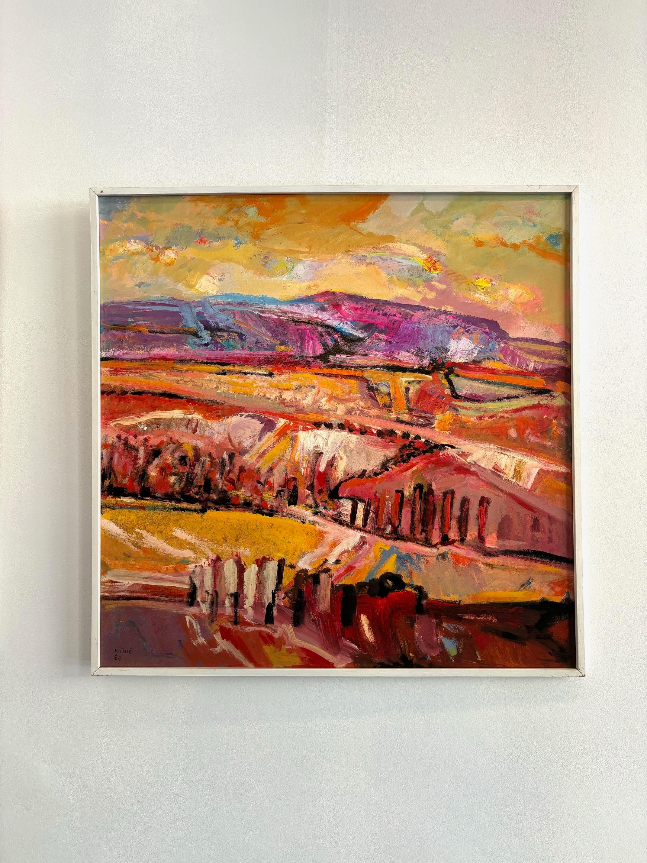 Paesaggio n°98 di Jean Krillé - Olio su masonite 100x100 cm - Landscape Painting Marrone di Jean Krille