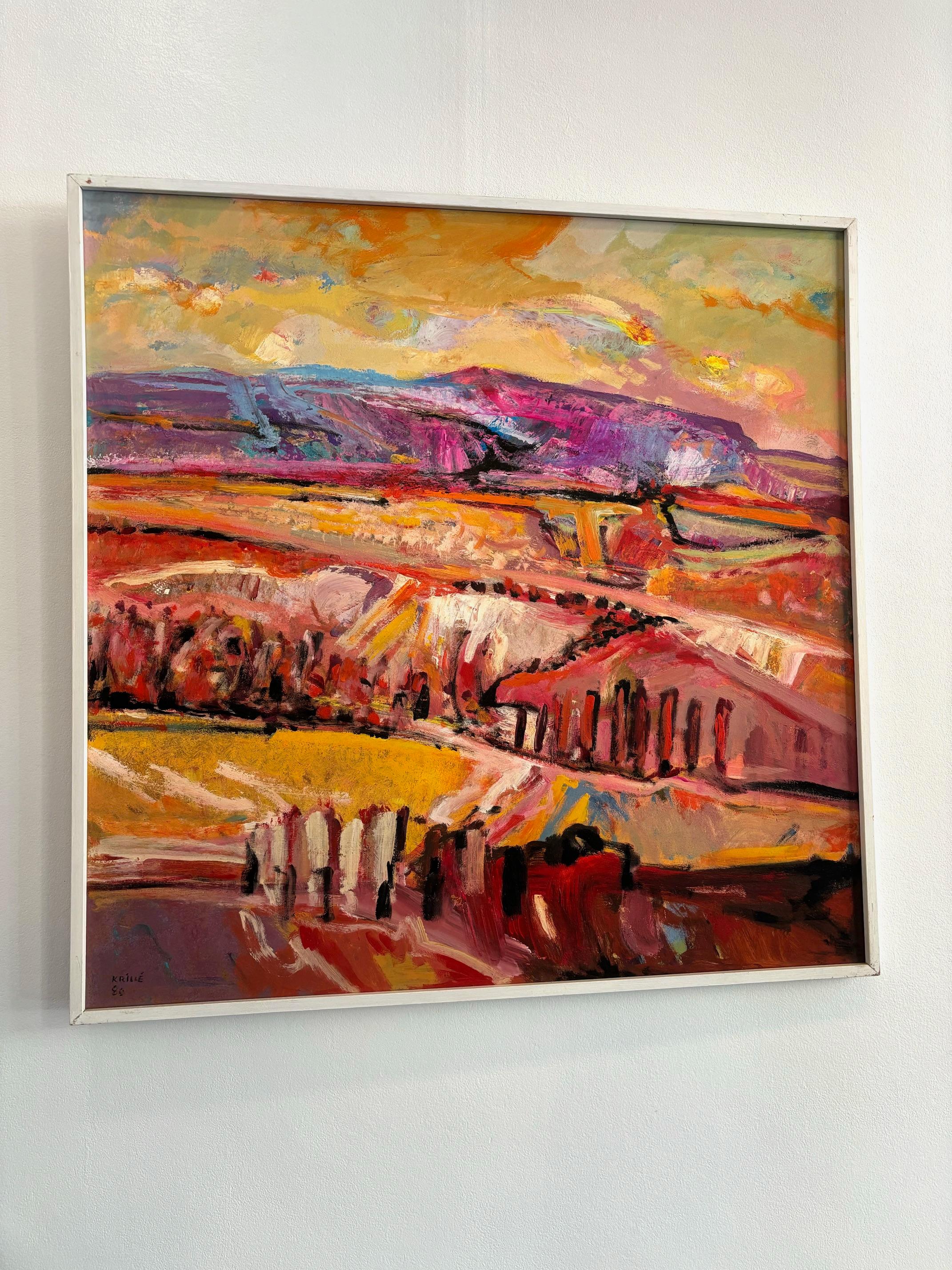 Landschaft n°98 von Jean Krillé - Öl auf Masonit 100x100 cm im Angebot 2