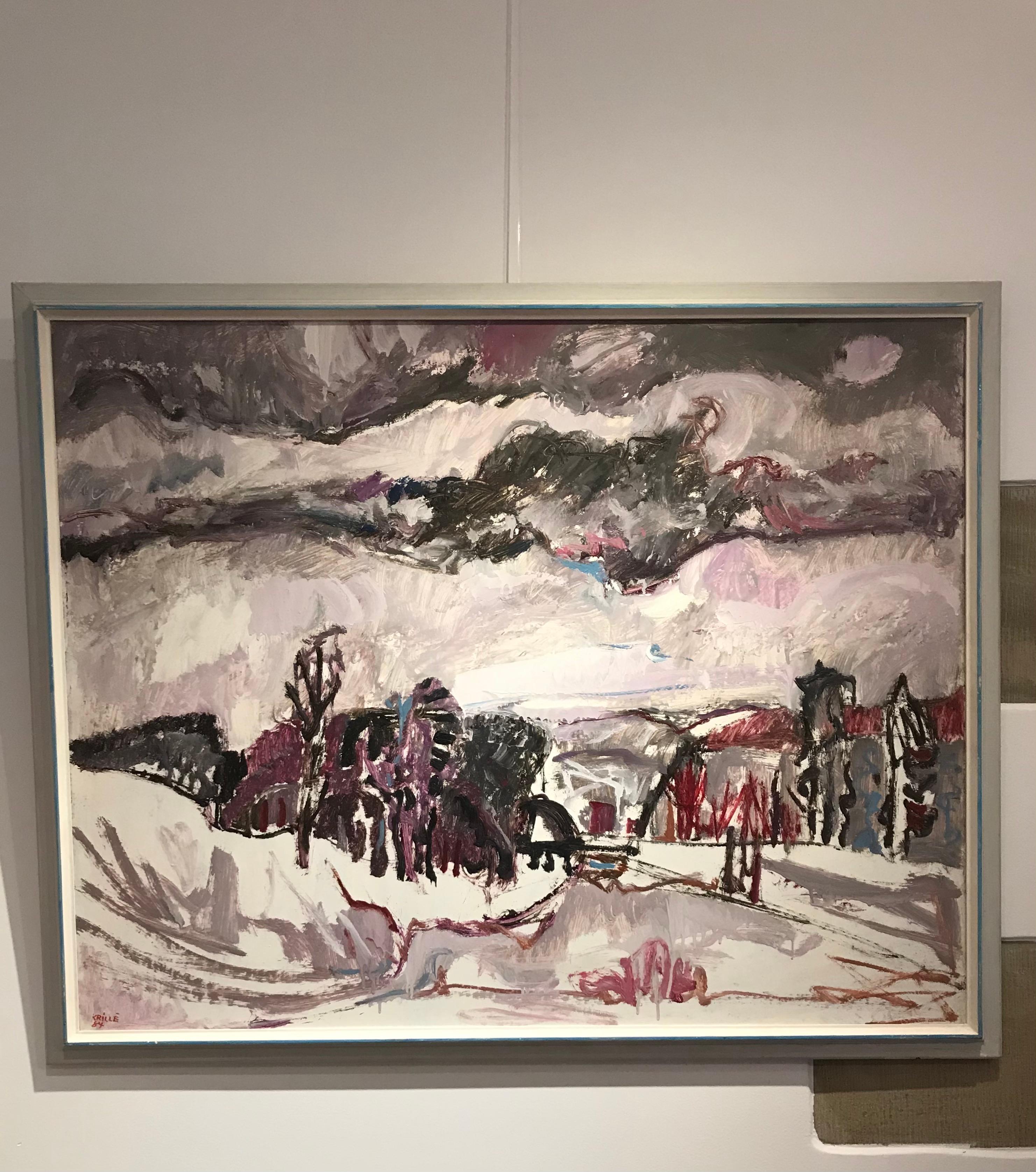 Winter landscape n°15 by Jean Krillé - Oil on wood 80x100 cm  - Painting by Jean Krille