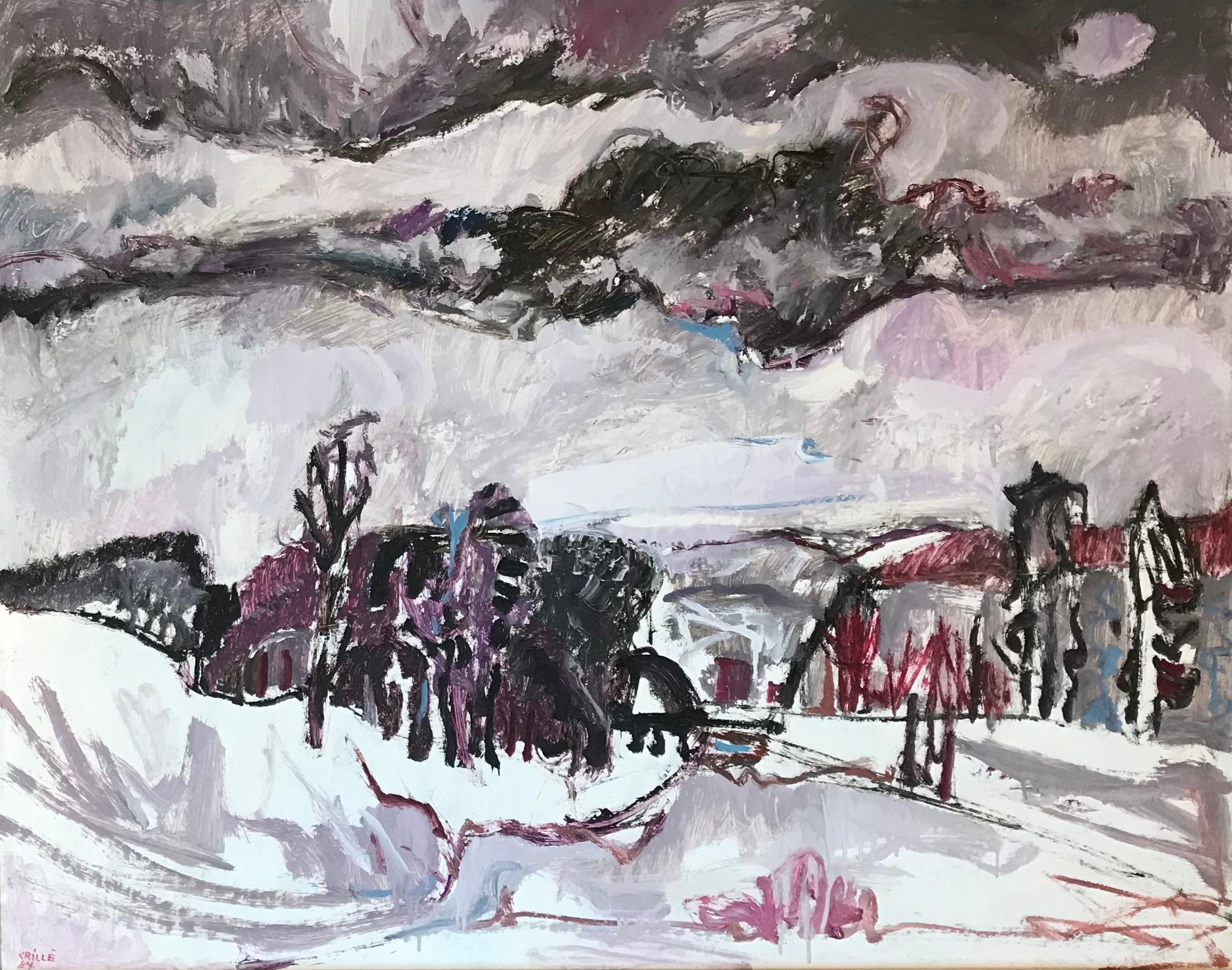 Jean Krille Landscape Painting - Winter landscape n°15 by Jean Krillé - Oil on wood 80x100 cm 