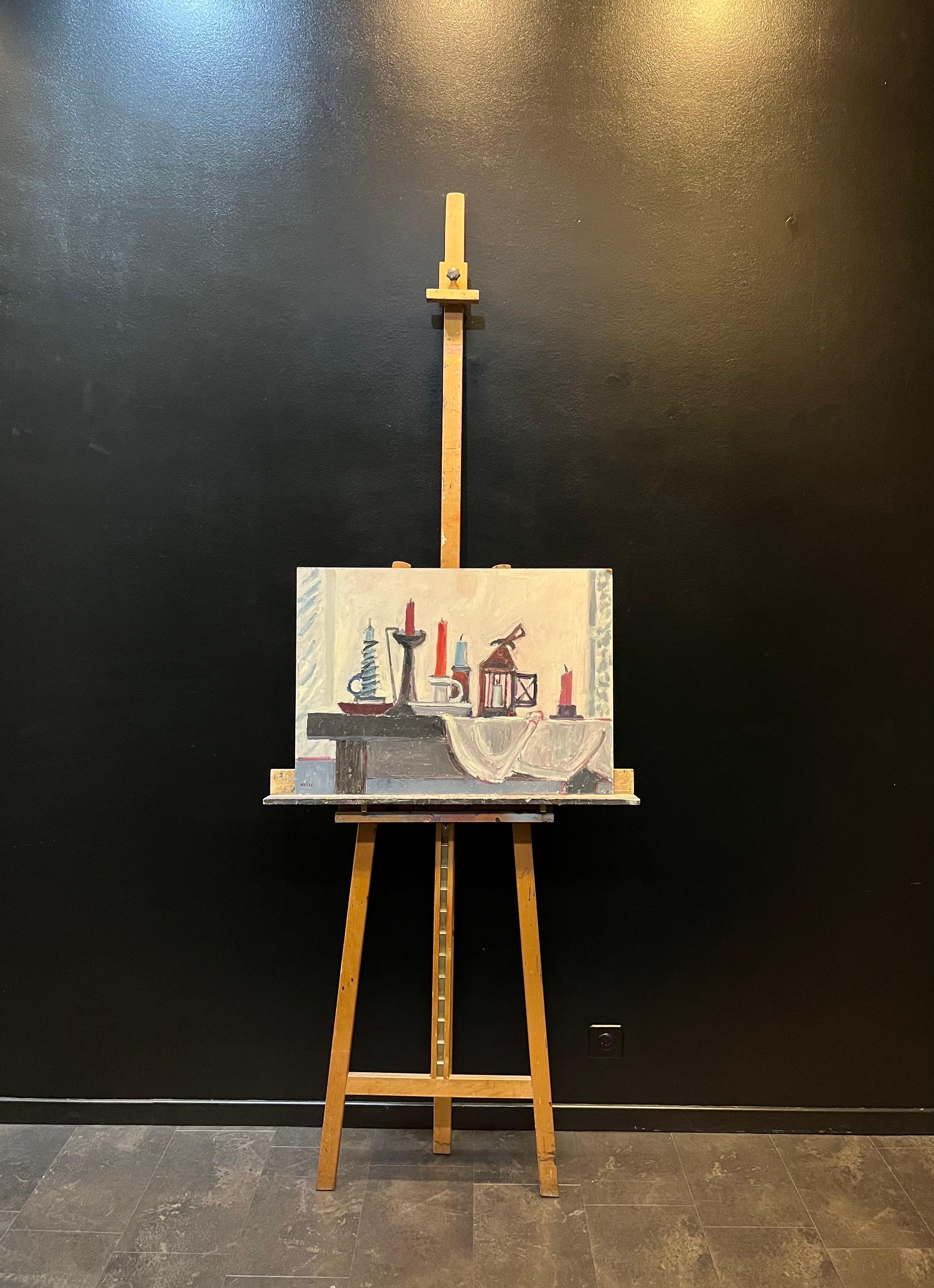 Still life 113 by Jean Krille - Oil on masonite - 50.5x70cm For Sale 2
