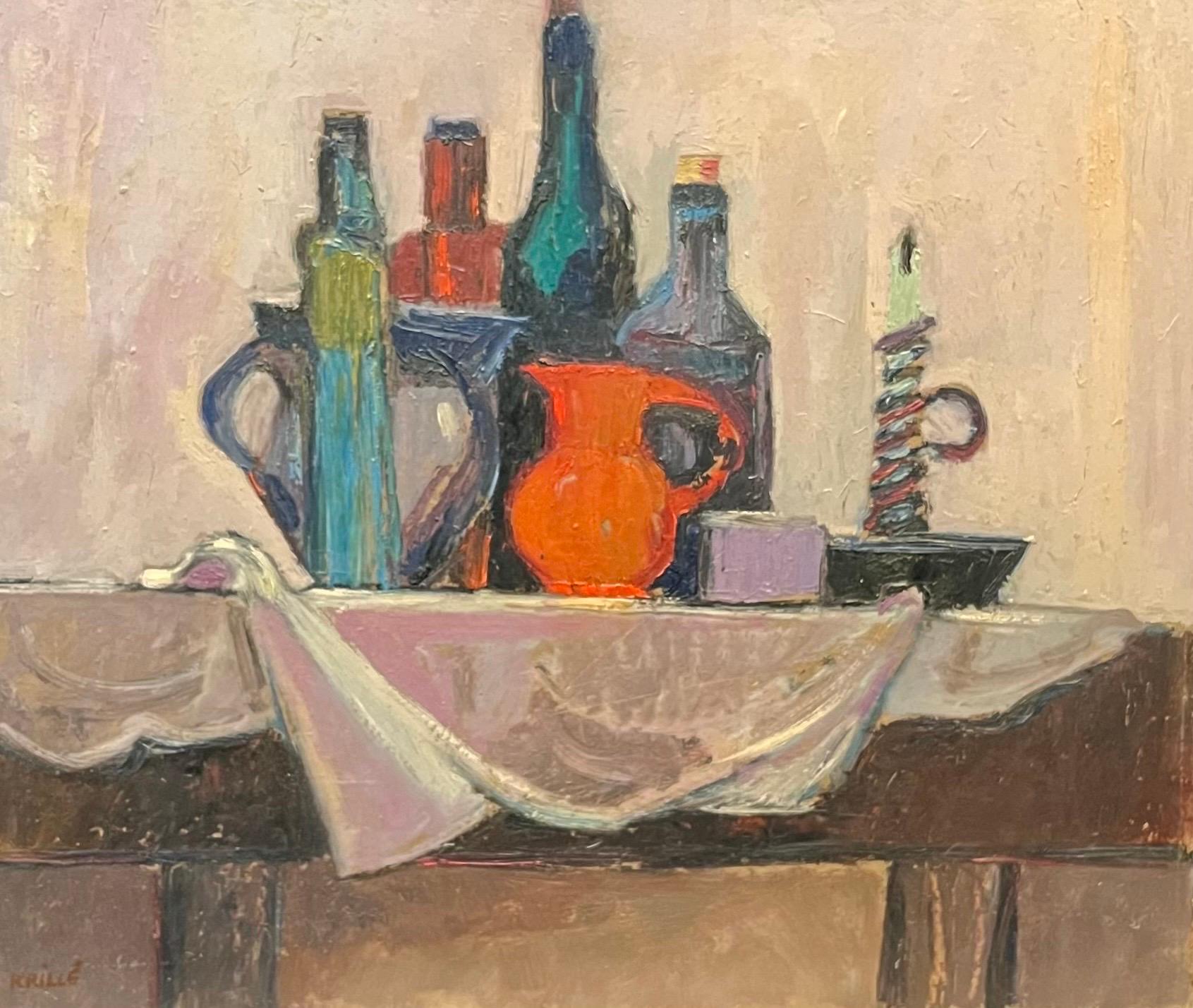 Nature morte 117 de Jean Krille - Huile sur masonite - 50x60cm en vente 1