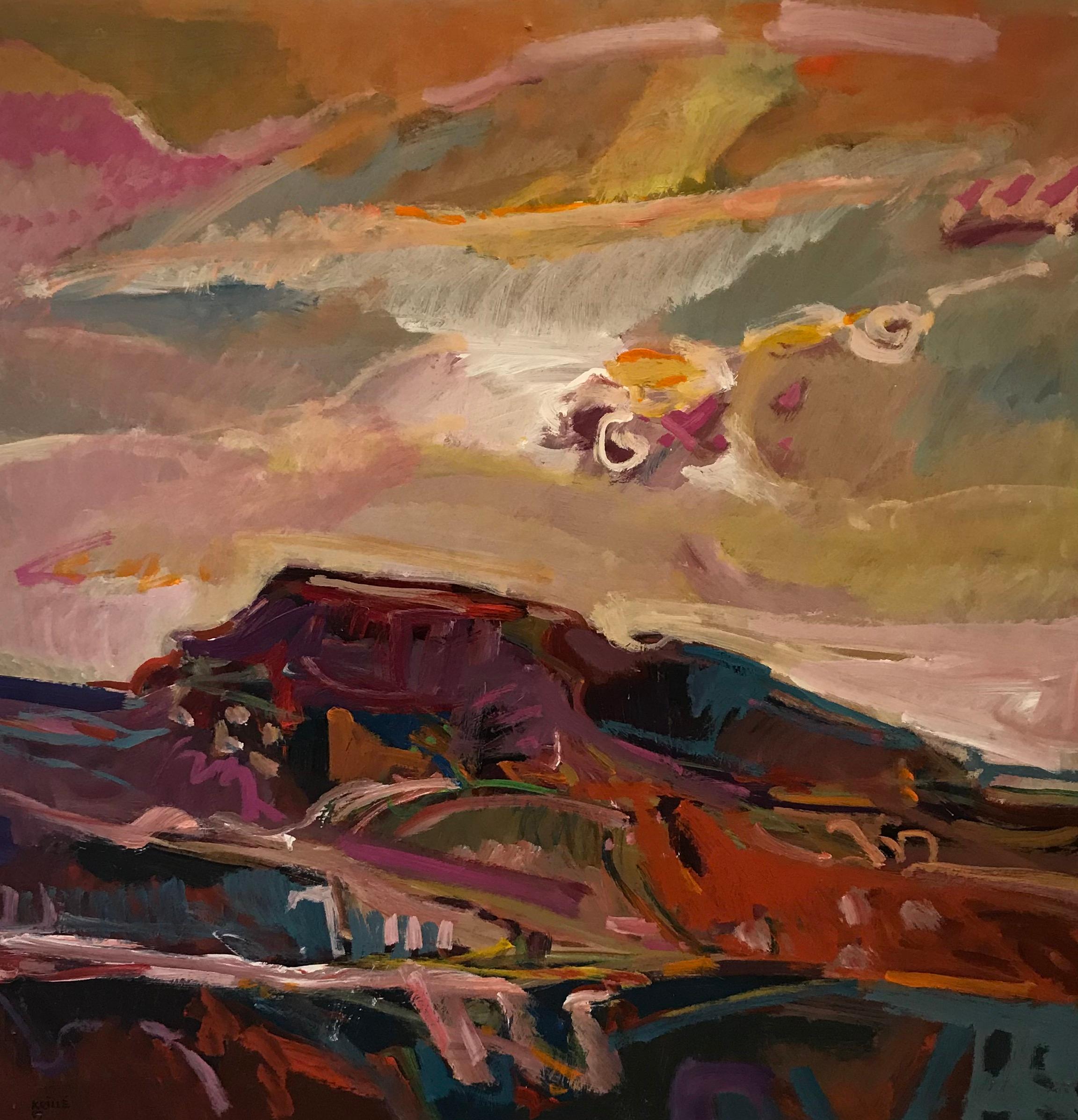 Jean Krille Landscape Painting - Sunset - Tableau n°13 by Jean Krillé - Oil on wood 100x100 cm