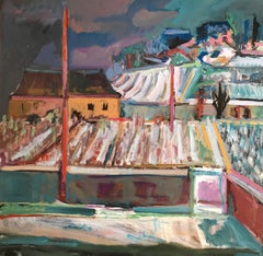 Veduta dei vigneti del villaggio - n°81 di Jean Krillé - Olio su tavola 100x100