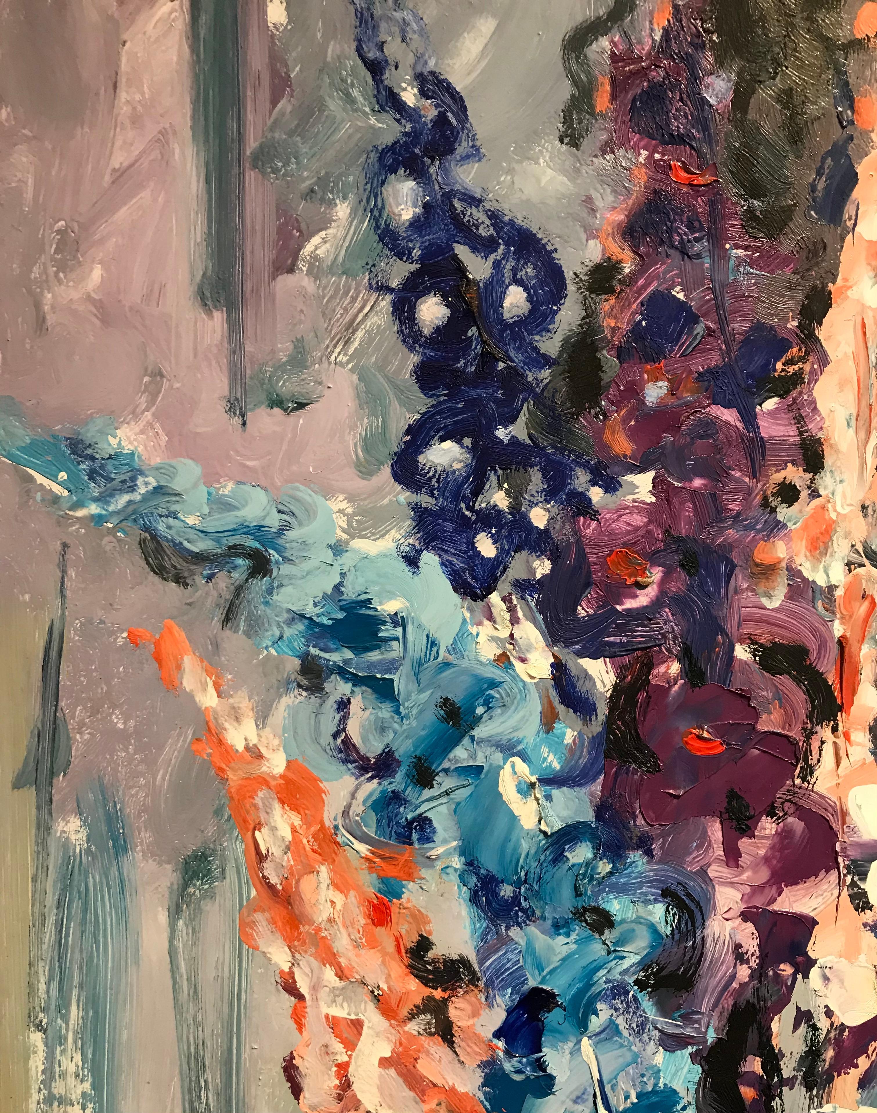 Jarrón de colores de Jean Krillé - Óleo sobre madera 92x65 cm en venta 1