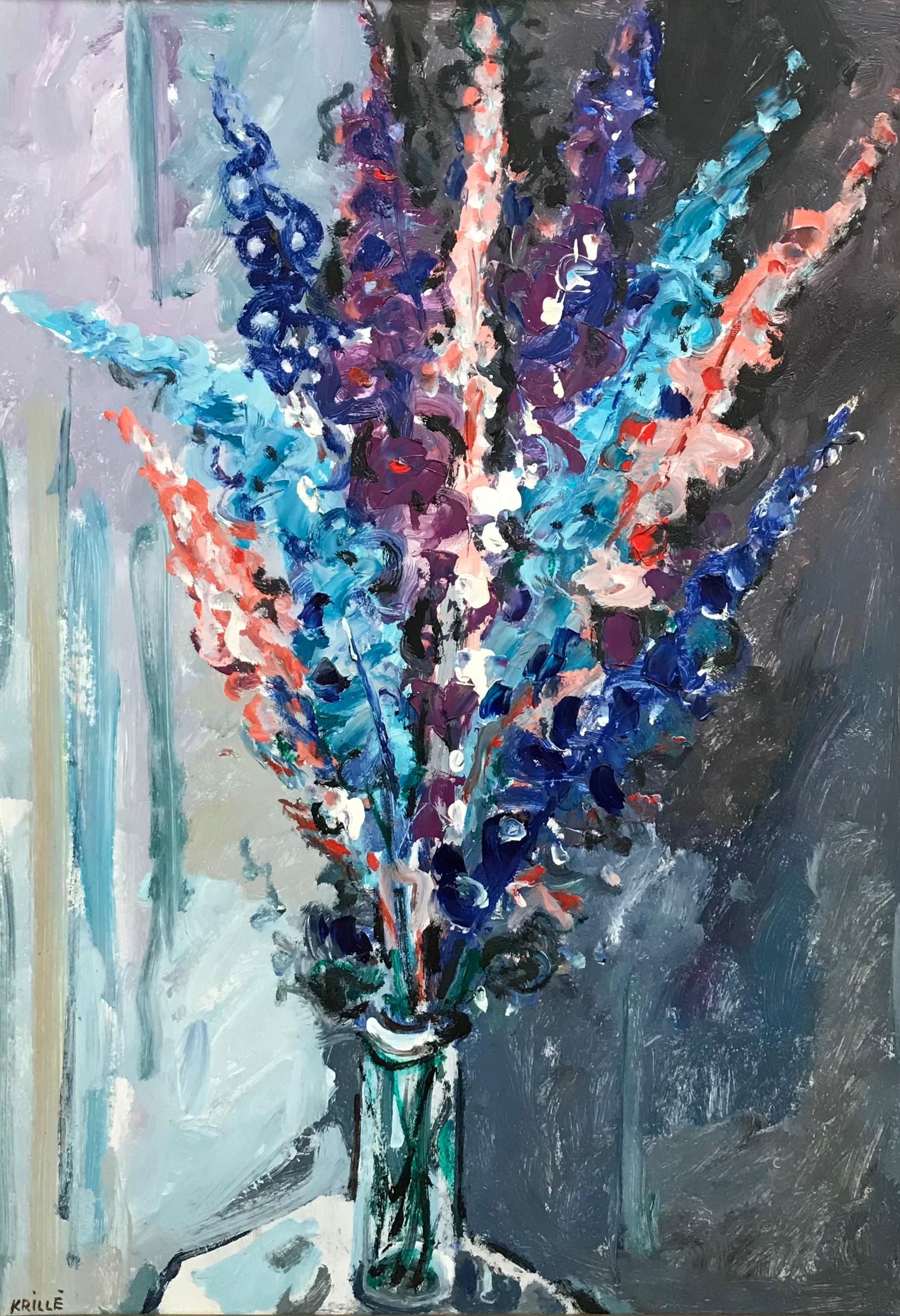 Still-Life Painting de Jean Krille - Jarrón de colores de Jean Krillé - Óleo sobre madera 92x65 cm