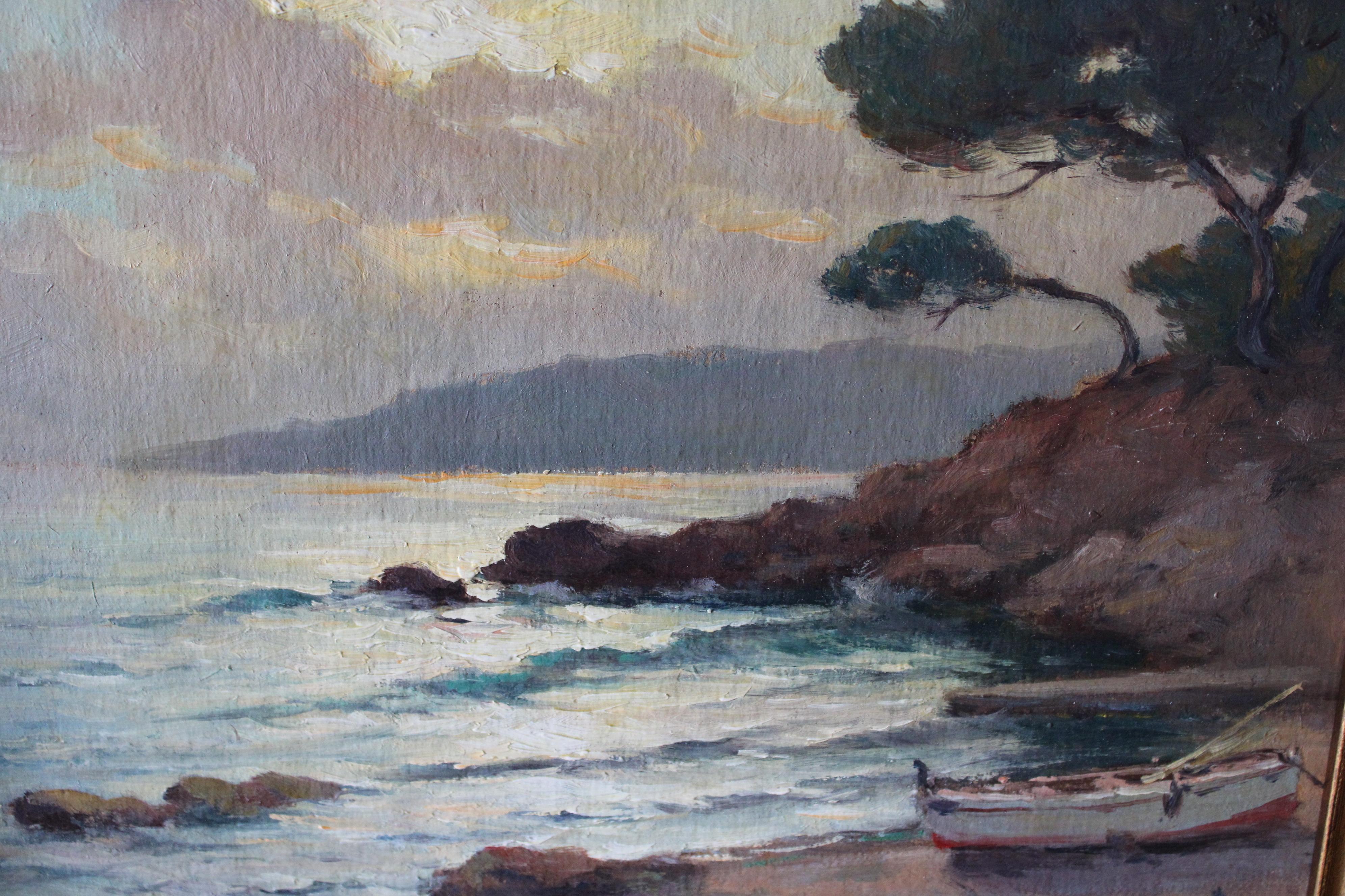Paesaggio marino dipinto ad olio vintage originale dell'artista francese Jean Lafon 2