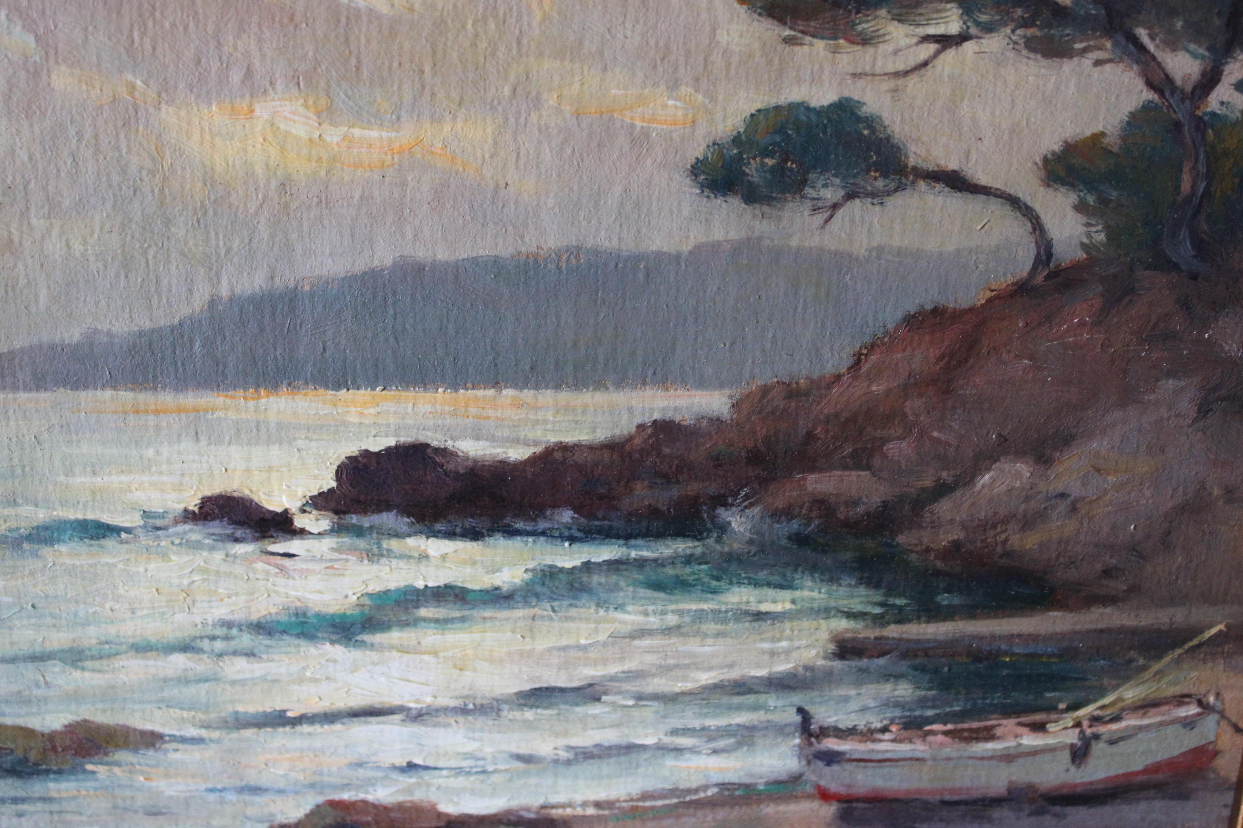 Paesaggio marino dipinto ad olio vintage originale dell'artista francese Jean Lafon 3