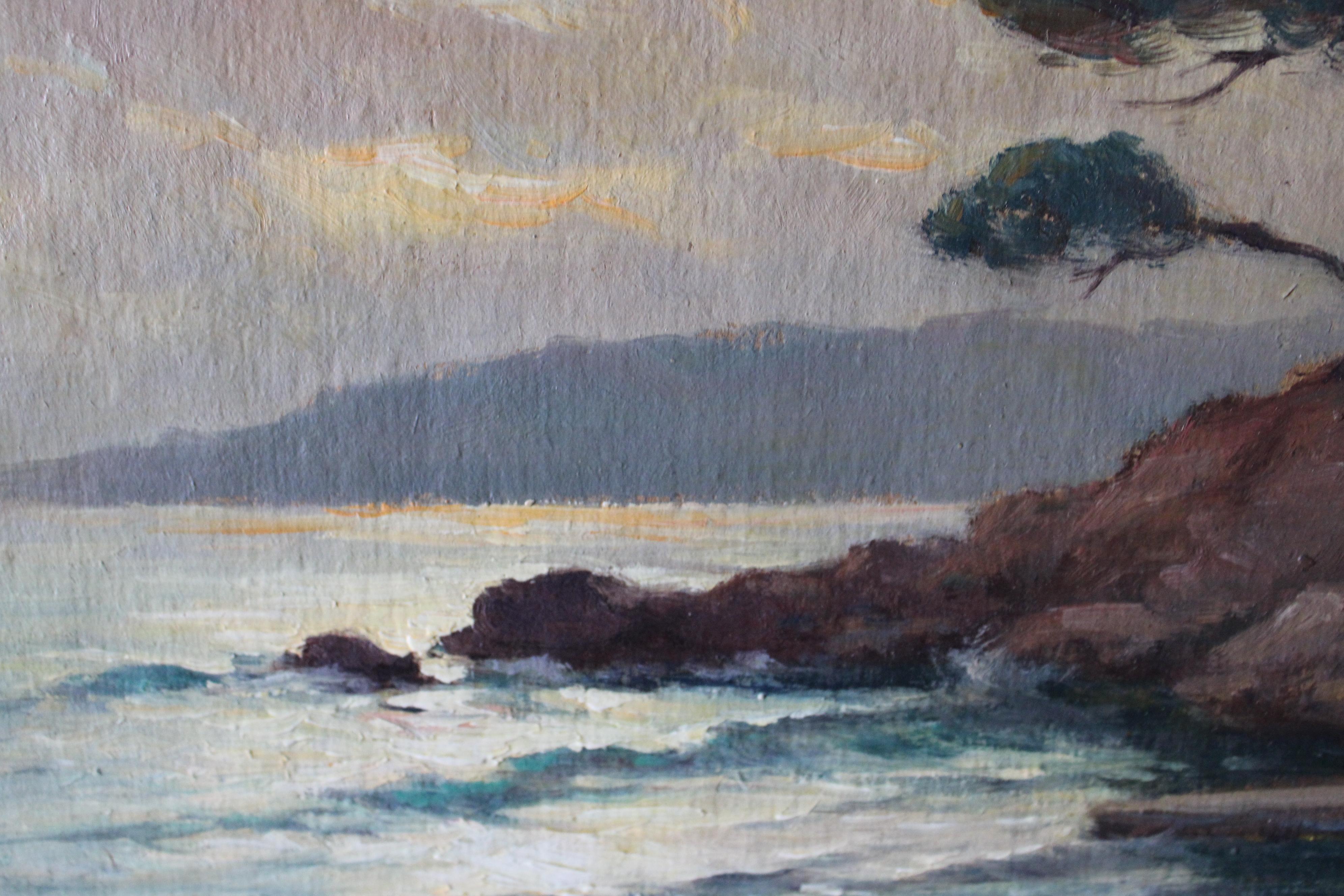 Paesaggio marino dipinto ad olio vintage originale dell'artista francese Jean Lafon 4