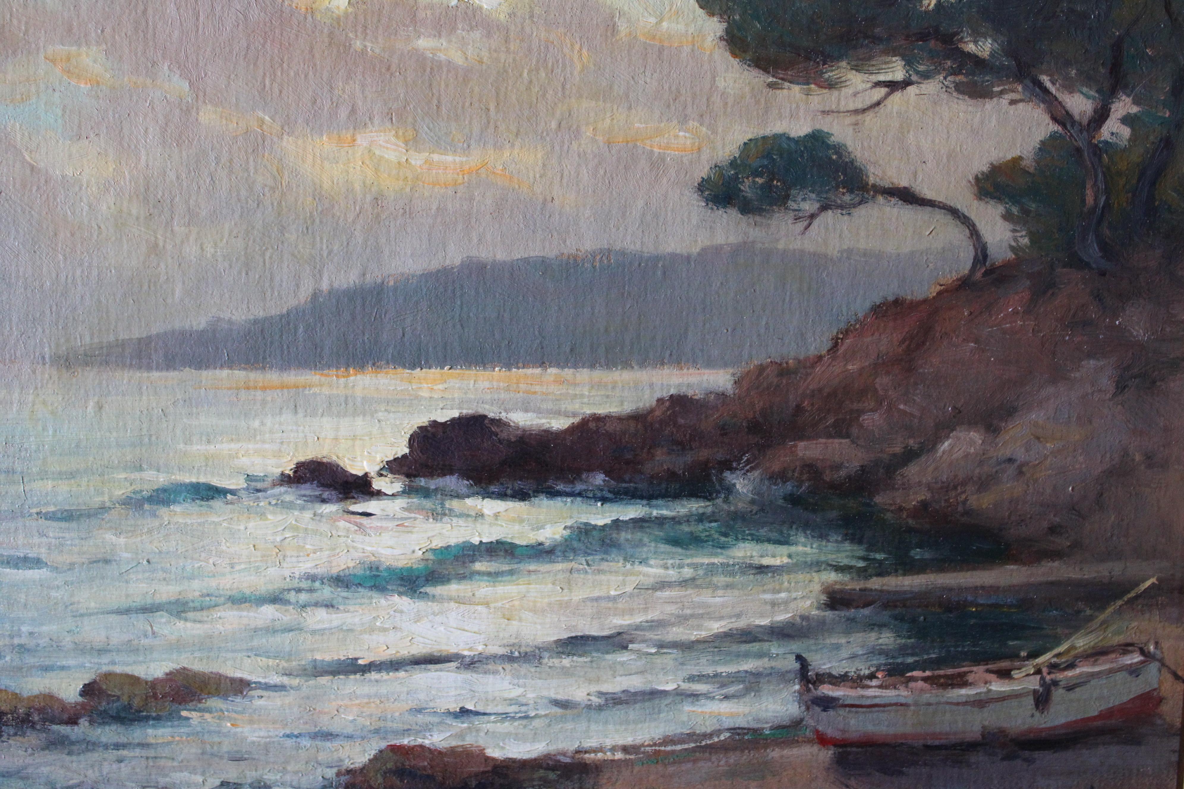 Paesaggio marino dipinto ad olio vintage originale dell'artista francese Jean Lafon 6