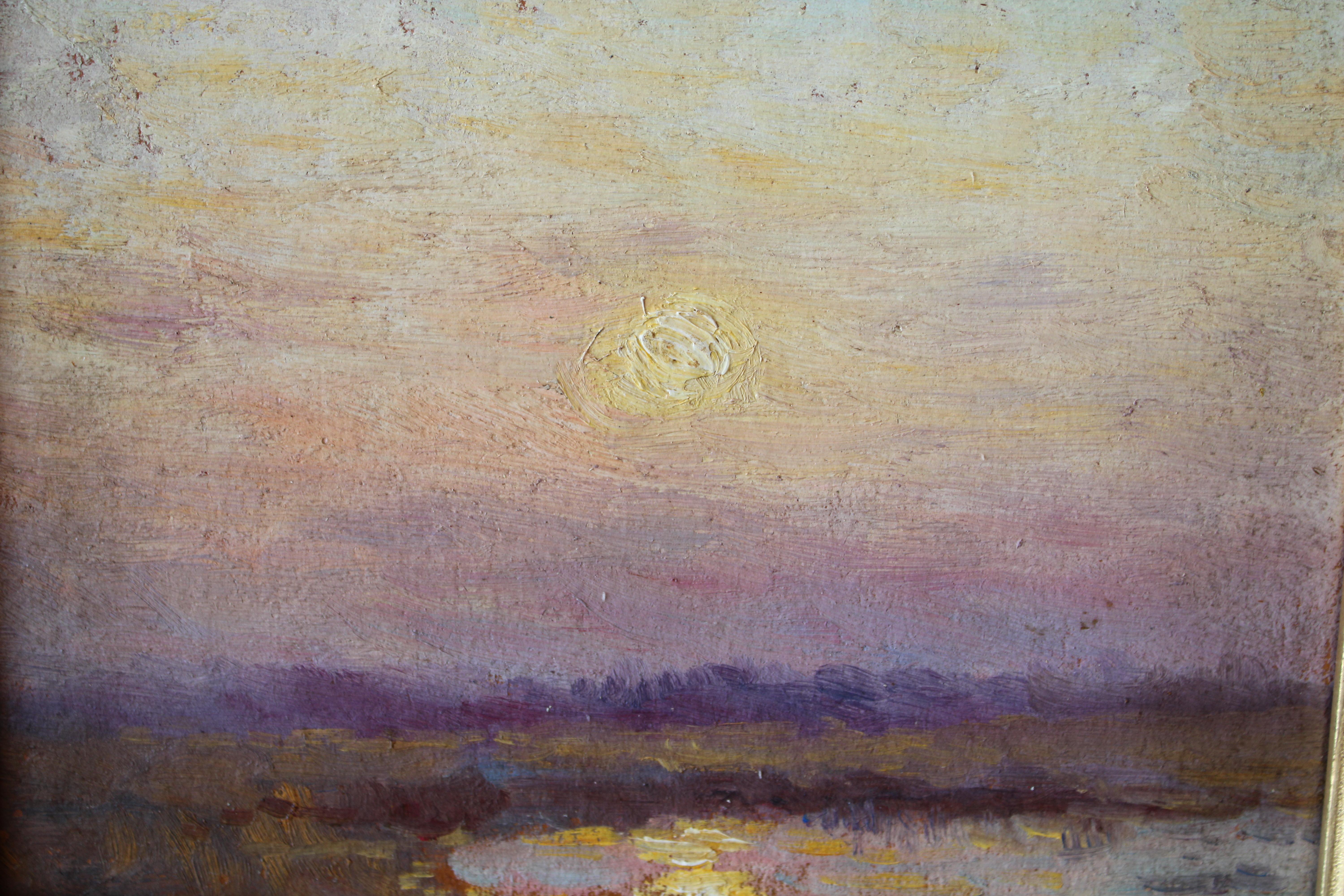 Vintage Post-Impressionist Französisch Landschaft Ölgemälde untergehende Sonne – Painting von Jean Lafon