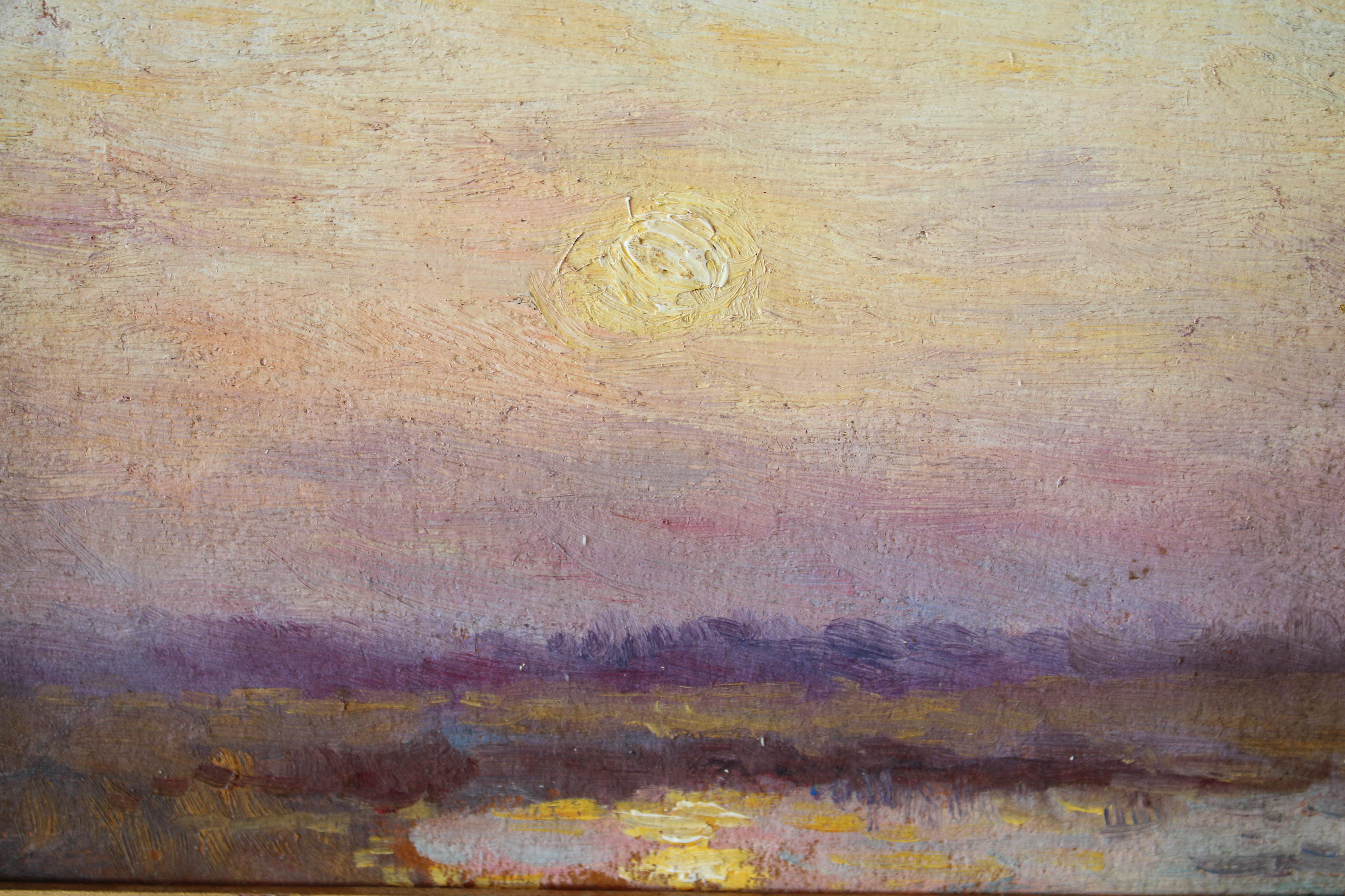 Vintage Post-Impressionist Französisch Landschaft Ölgemälde untergehende Sonne (Post-Impressionismus), Painting, von Jean Lafon
