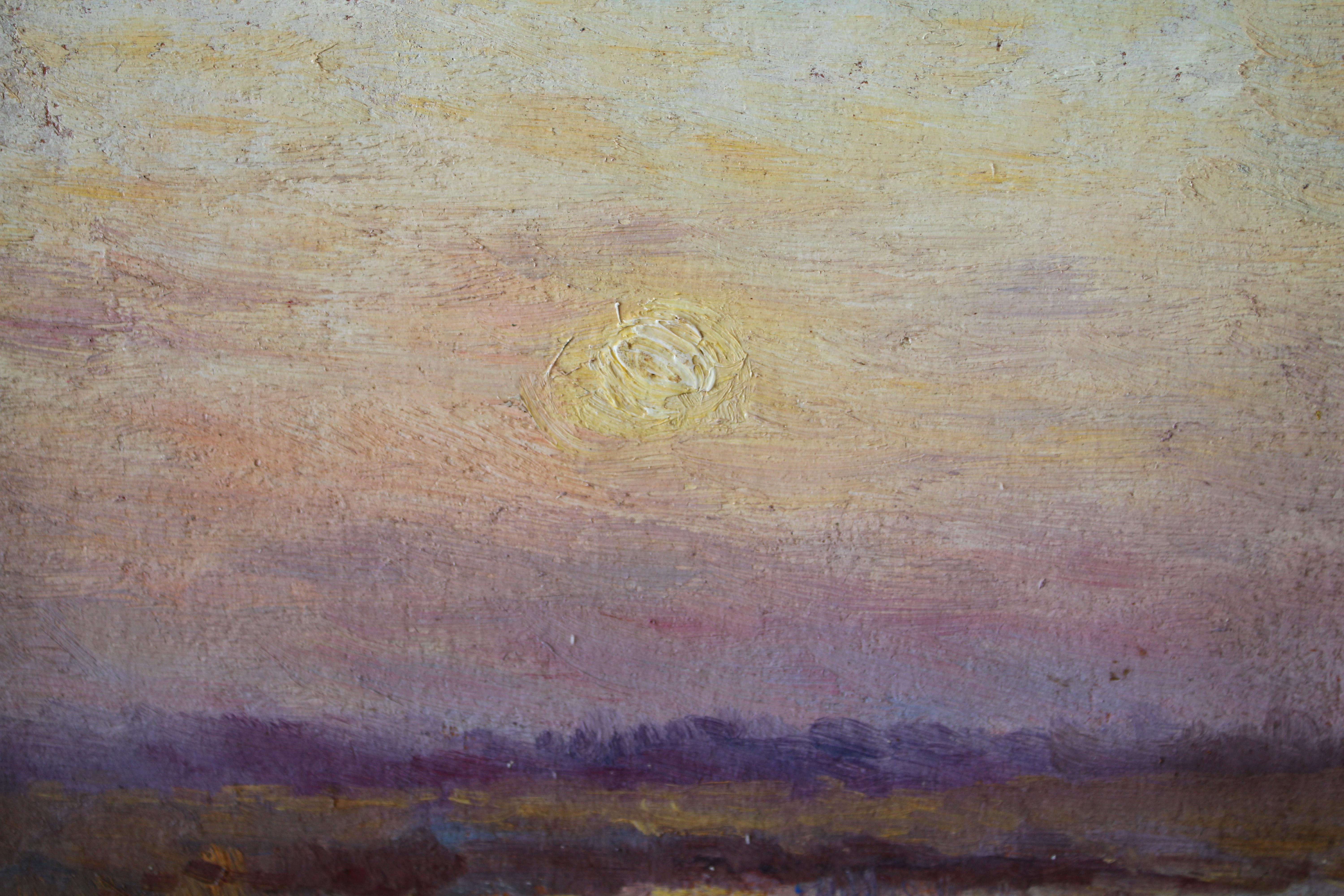 Vintage Post-Impressionist Französisch Landschaft Ölgemälde untergehende Sonne (Braun), Landscape Painting, von Jean Lafon