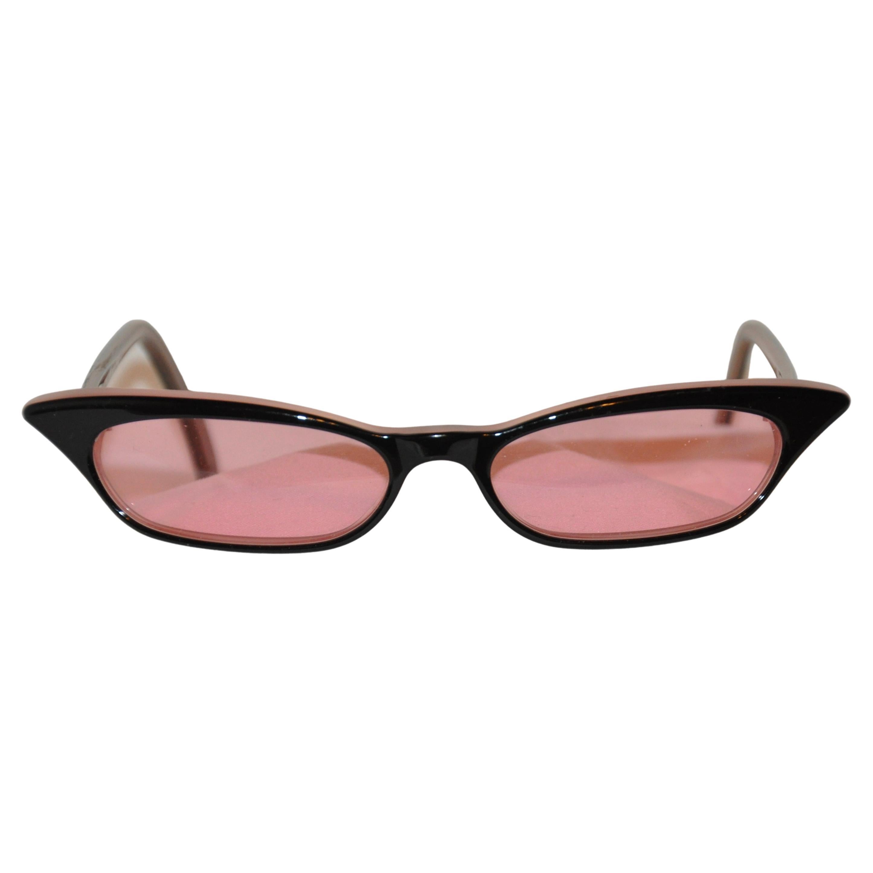Jean Lafont Black & Rose Lucite 'Cat-Eye'-Styled with Rose Lens Frames For Sale