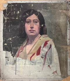 1930 Retrato francés de una dama Estudio de trabajo atmosférico sobre lienzo