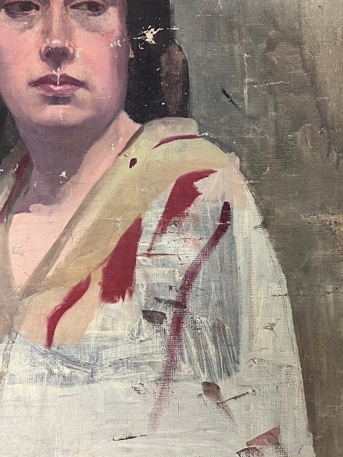 Portrait français d'une dame des années 1930 Esquisse d'une étude atmosphérique sur toile en vente 1