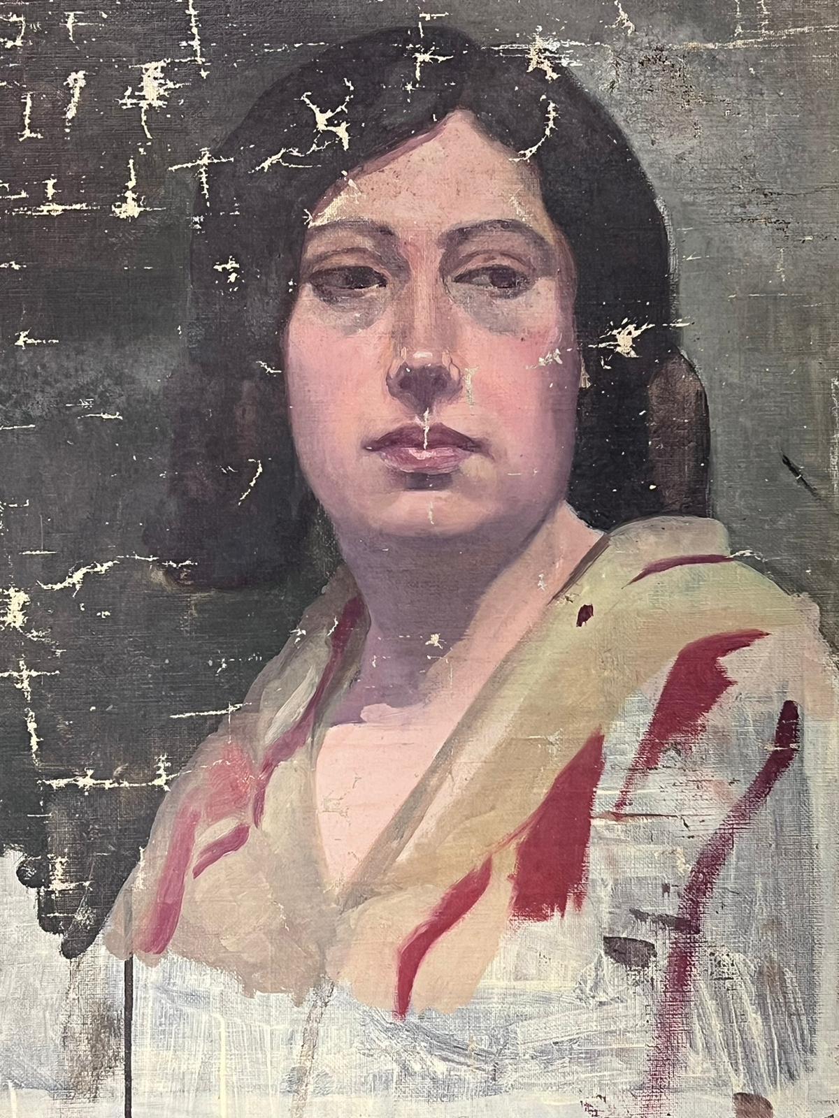 Portrait français d'une dame des années 1930 Esquisse d'une étude atmosphérique sur toile en vente 2