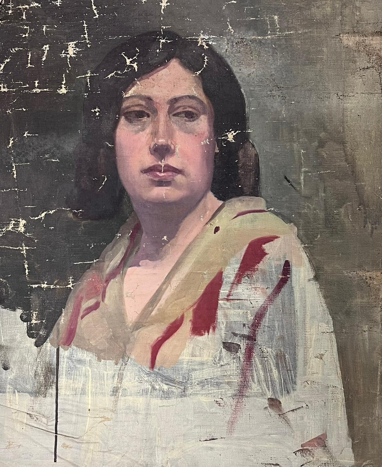 Portrait Painting Jean Laforgue - Portrait français d'une dame des années 1930 Esquisse d'une étude atmosphérique sur toile
