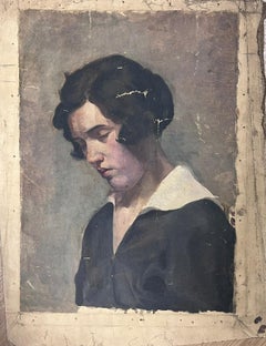 1930's French Portrait of Moody Atmospheric Lady Artists Working Sketch Oils