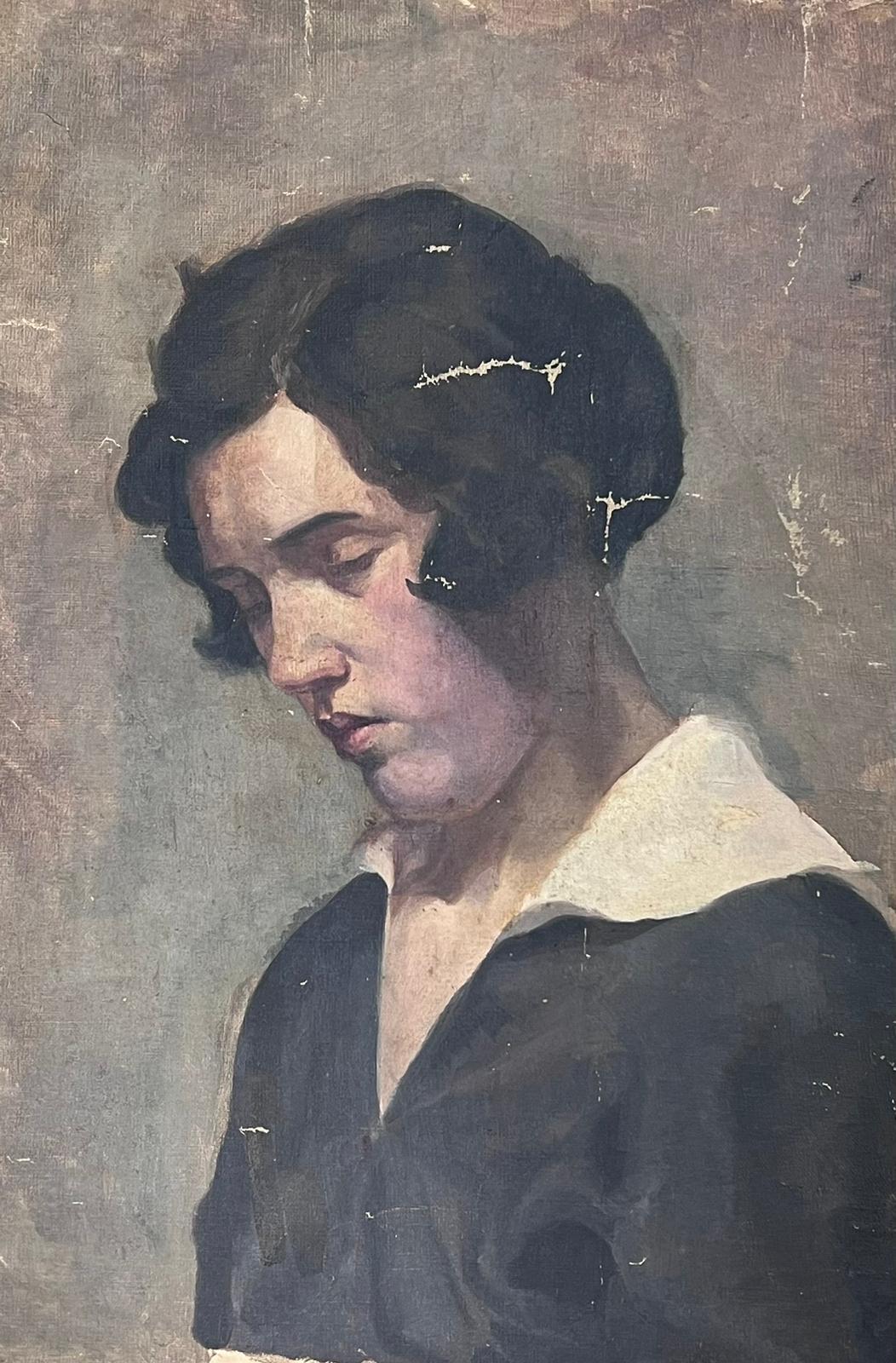 Jean Laforgue Portrait Painting - 1930's French Portrait of Moody Atmospheric Lady Artists Working Sketch Oils