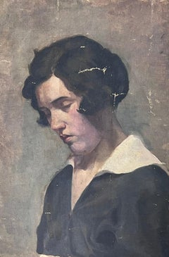 Französisches Porträt einer Moody Atmospheric Lady Artists Working Sketch, Ölgemälde, 1930er Jahre