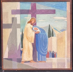 Óleo cubista/modernista francés de los años 50 Una de las estaciones del Vía Crucis