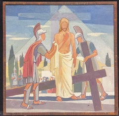 1950's French Cubist/ Modernist Oil Painting One of the Stations of the Cross
