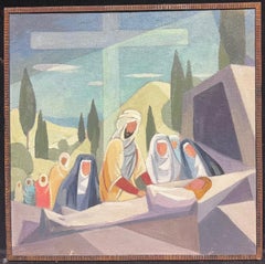 1950's French Cubist/ Modernist Oil Painting One of the Stations of the Cross