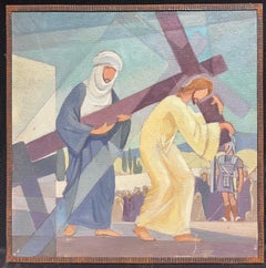 1950's French Cubist/ Modernist Oil Painting One of the Stations of the Cross