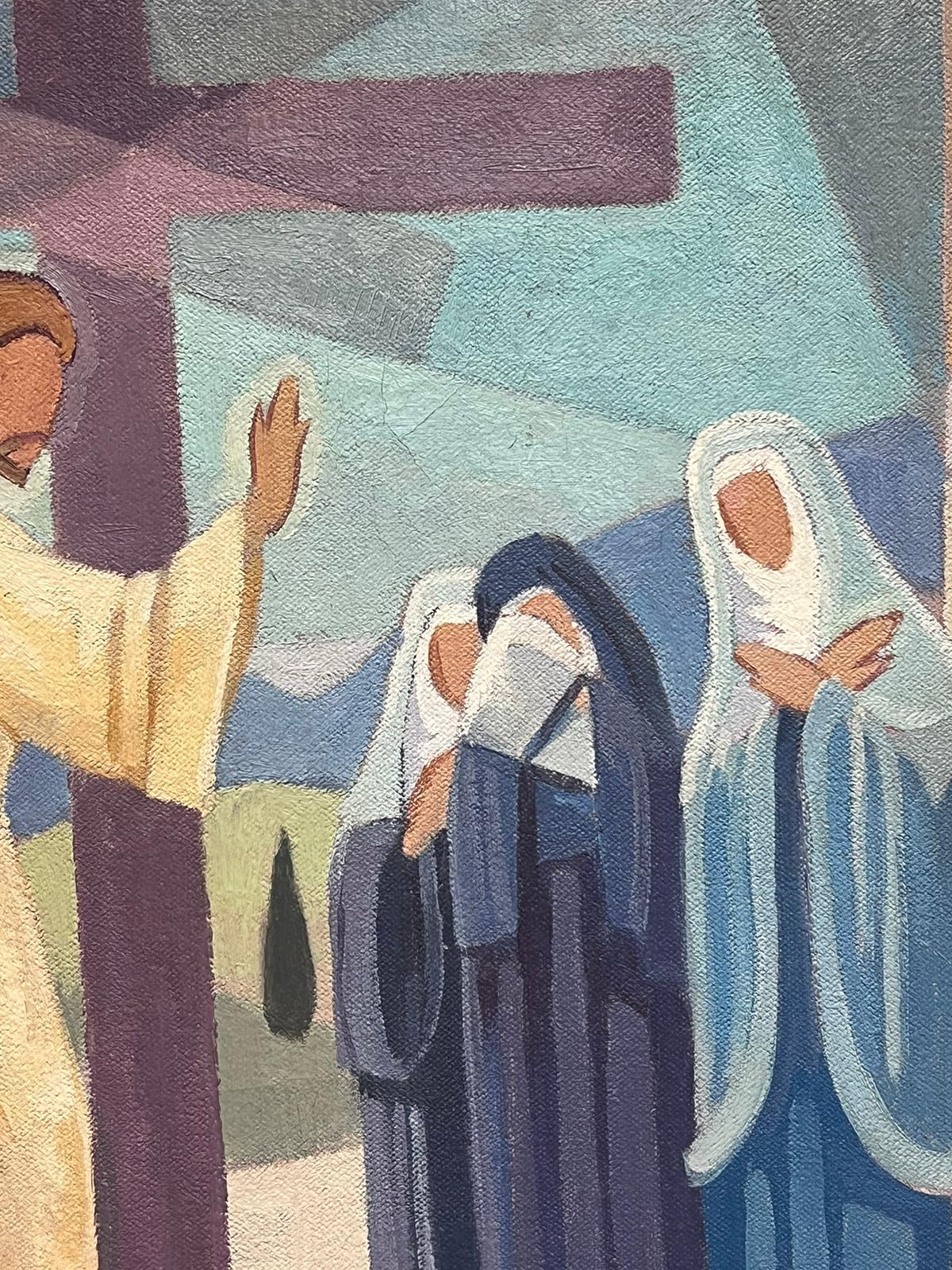 1950's French Cubist/ Modernist Oil Painting One of the Stations of the Cross  For Sale 1