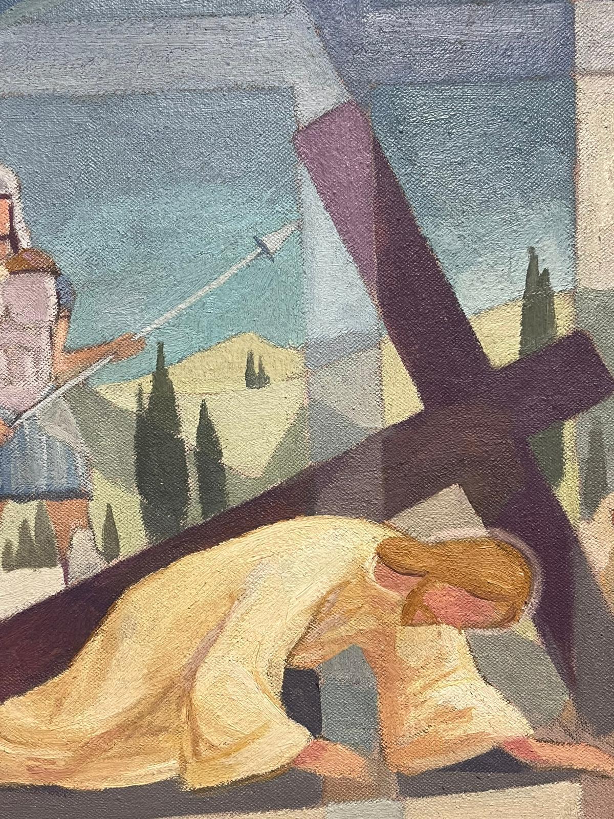 Pittura a olio cubista/modernista francese del 1950: una delle stazioni della Via Crucis - Painting Cubismo di Jean Laforgue