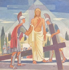 Óleo cubista/modernista francés de los años 50 Una de las estaciones del Vía Crucis