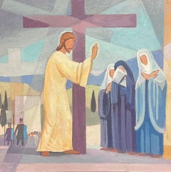 Vintage 1950's French Cubist/ Modernist Oil Painting One of the Stations of the Cross 