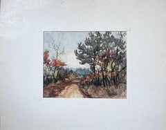 Sendero otoñal del bosque Mediados del siglo XX Pintura francesa postimpresionista firmada