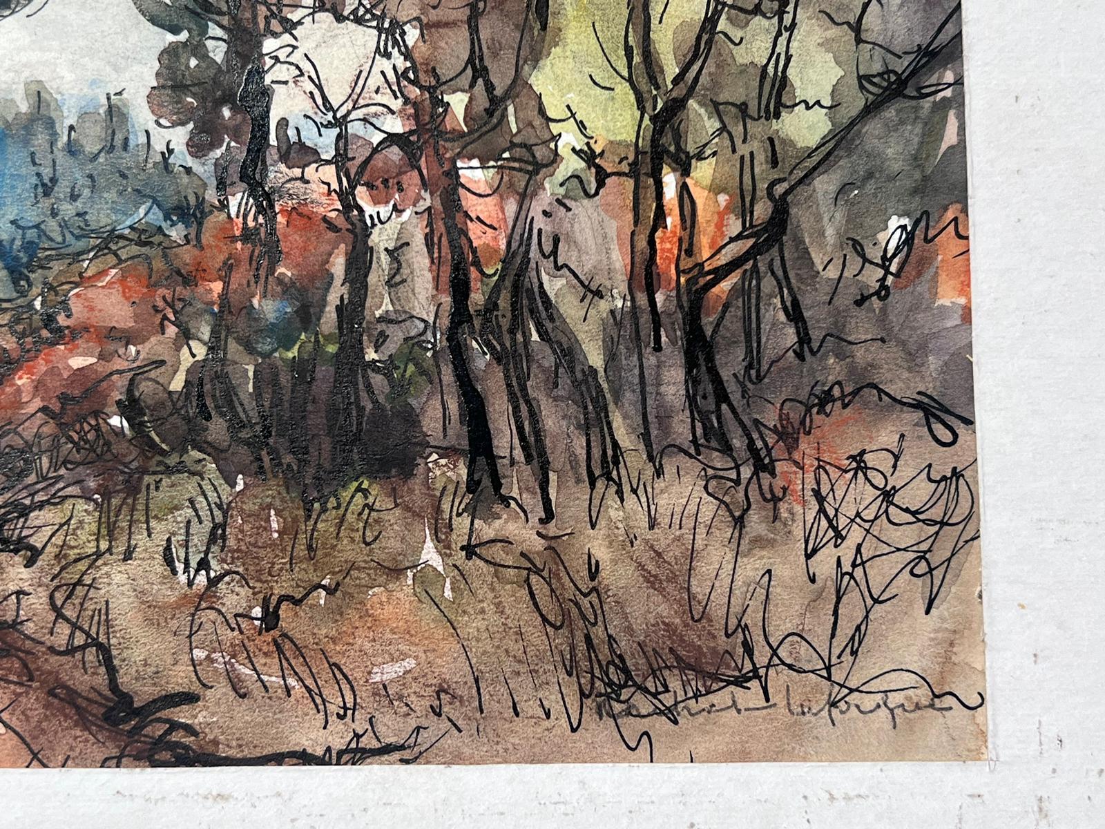 Jean La Forgue (French 1901-1975) 
signed watercolour, ink on paper, mounted in a card frame
inscribed verso
card frame: 15 x 19 inches
painting: 8 x 9 inches
provenance: the artists estate, France
condition: very good and sound condition; there are