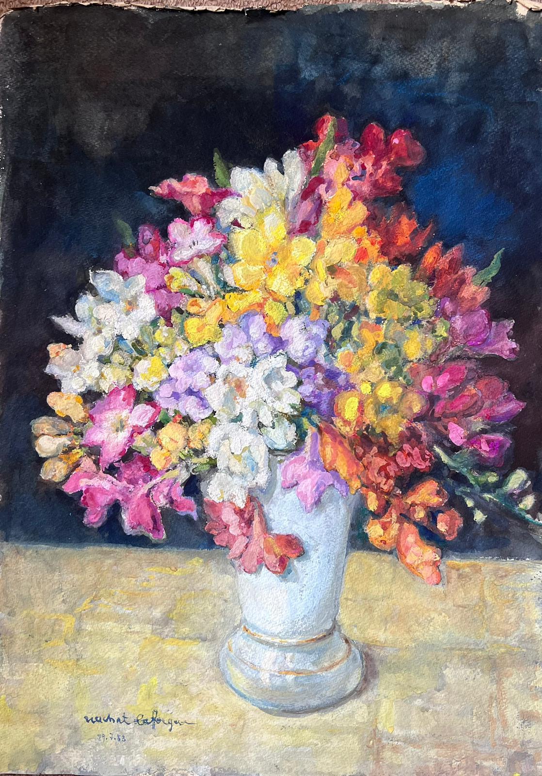 Bloom Floral Display Mid 20th Century French Post Impressionist Signed Painting For Sale 1