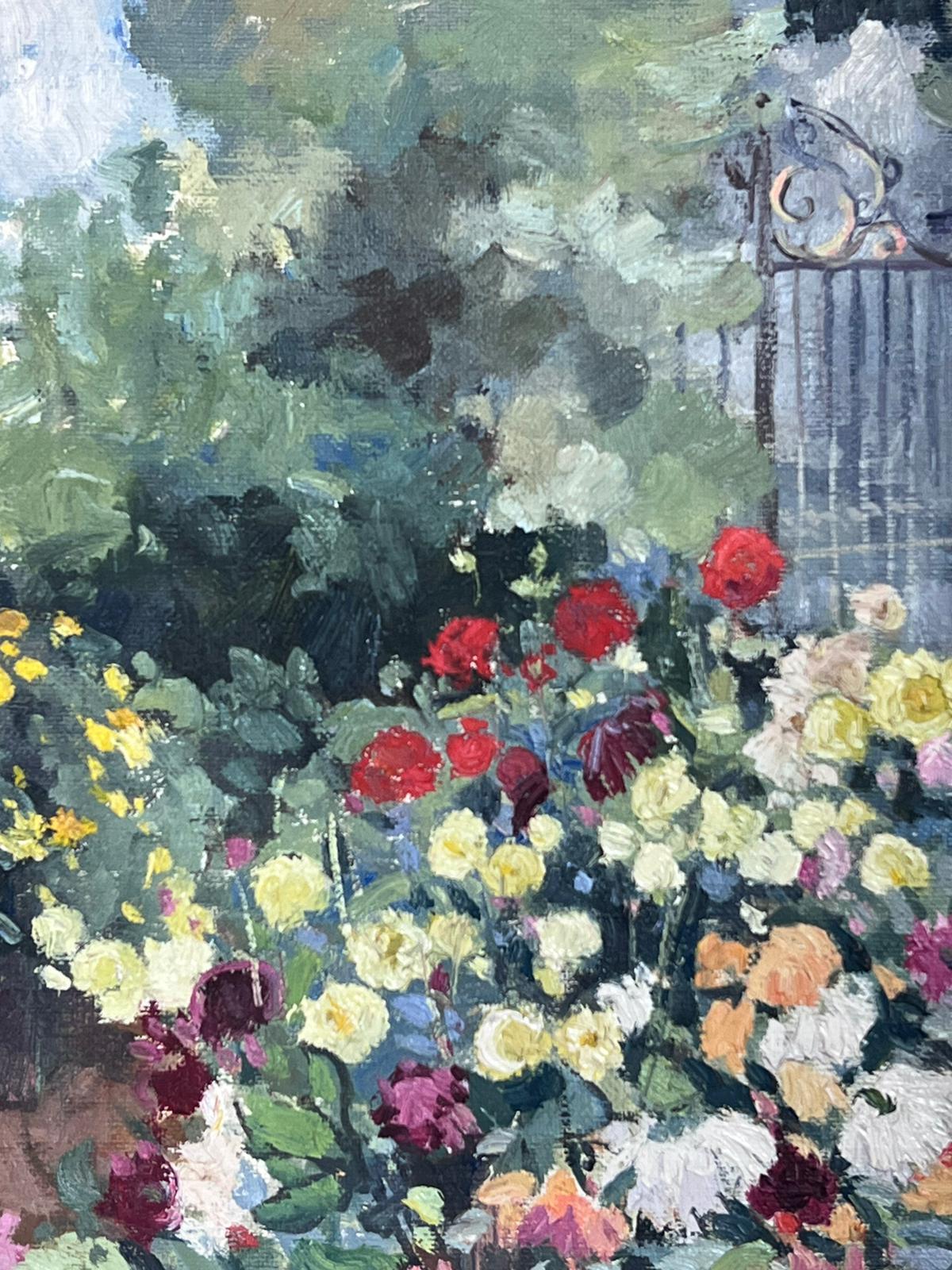 Chateau Park Flower Gardens & Gates Mid 20th Century French Impressionist Oil  - Post-Impressionist Painting by Jean Laforgue