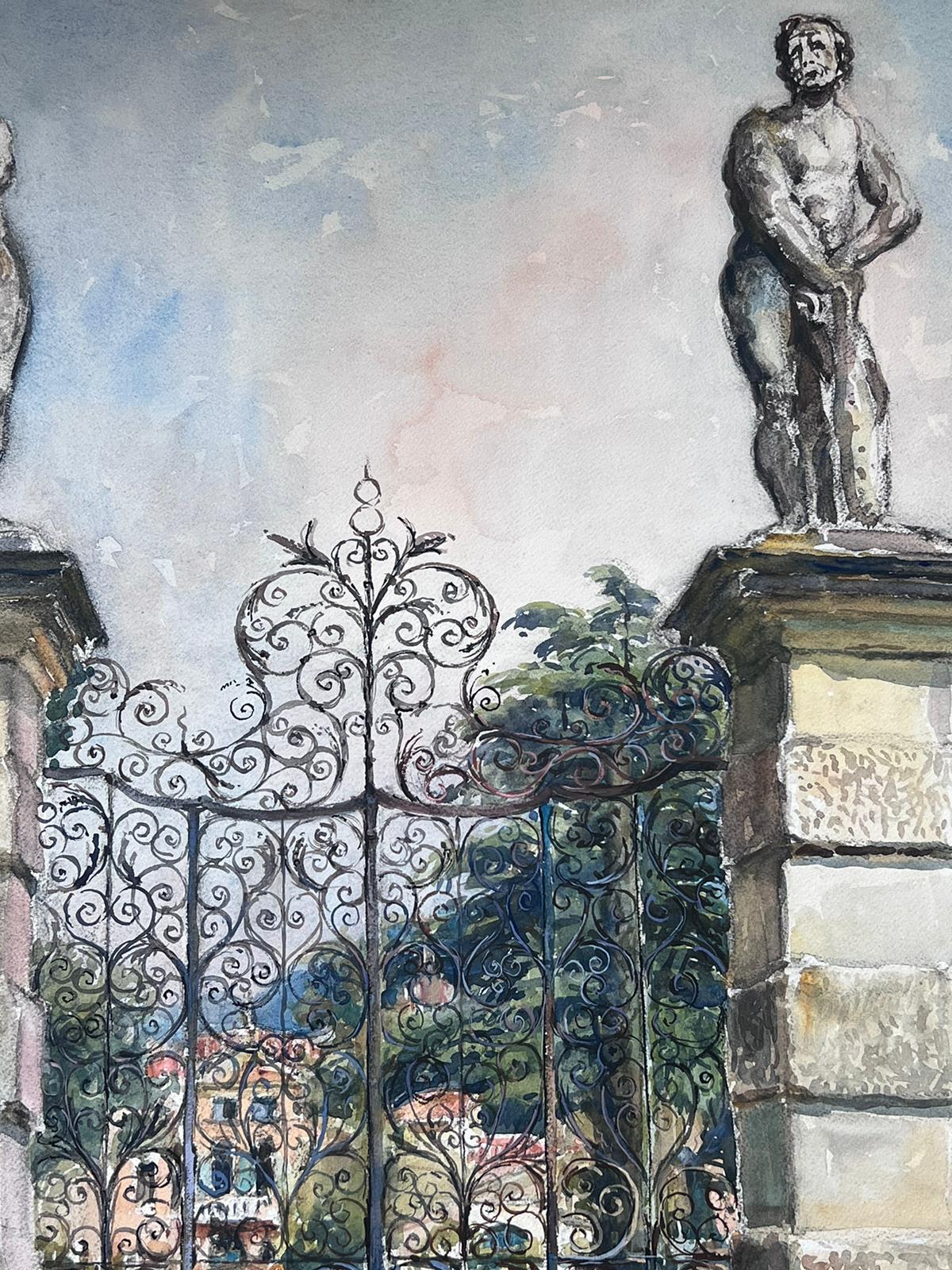 Französisches impressionistisches Gemälde, Chateau Park Gates & Gardens, Mitte des 20. Jahrhunderts (Post-Impressionismus), Art, von Jean Laforgue