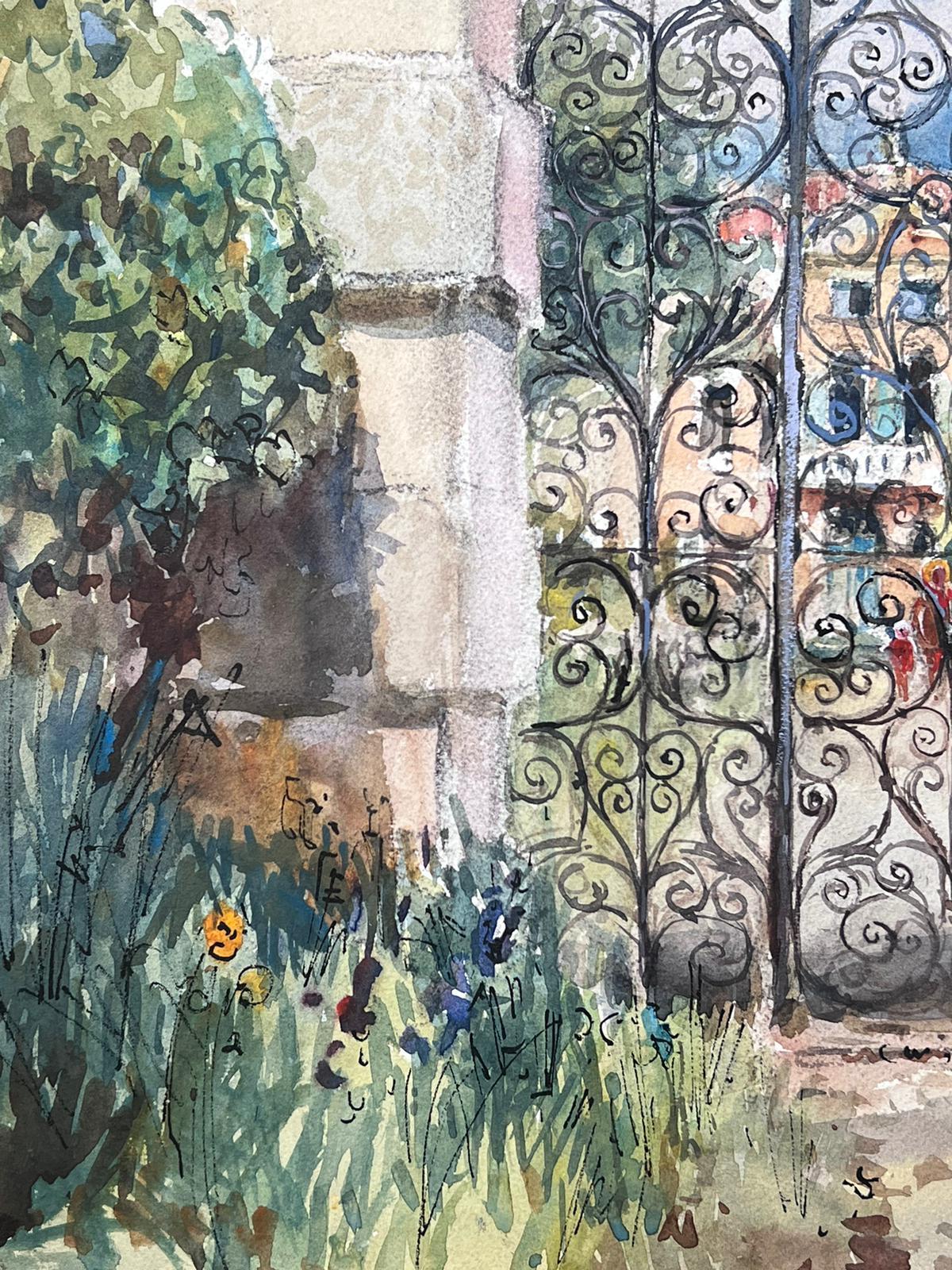 Französisches impressionistisches Gemälde, Chateau Park Gates & Gardens, Mitte des 20. Jahrhunderts im Angebot 1
