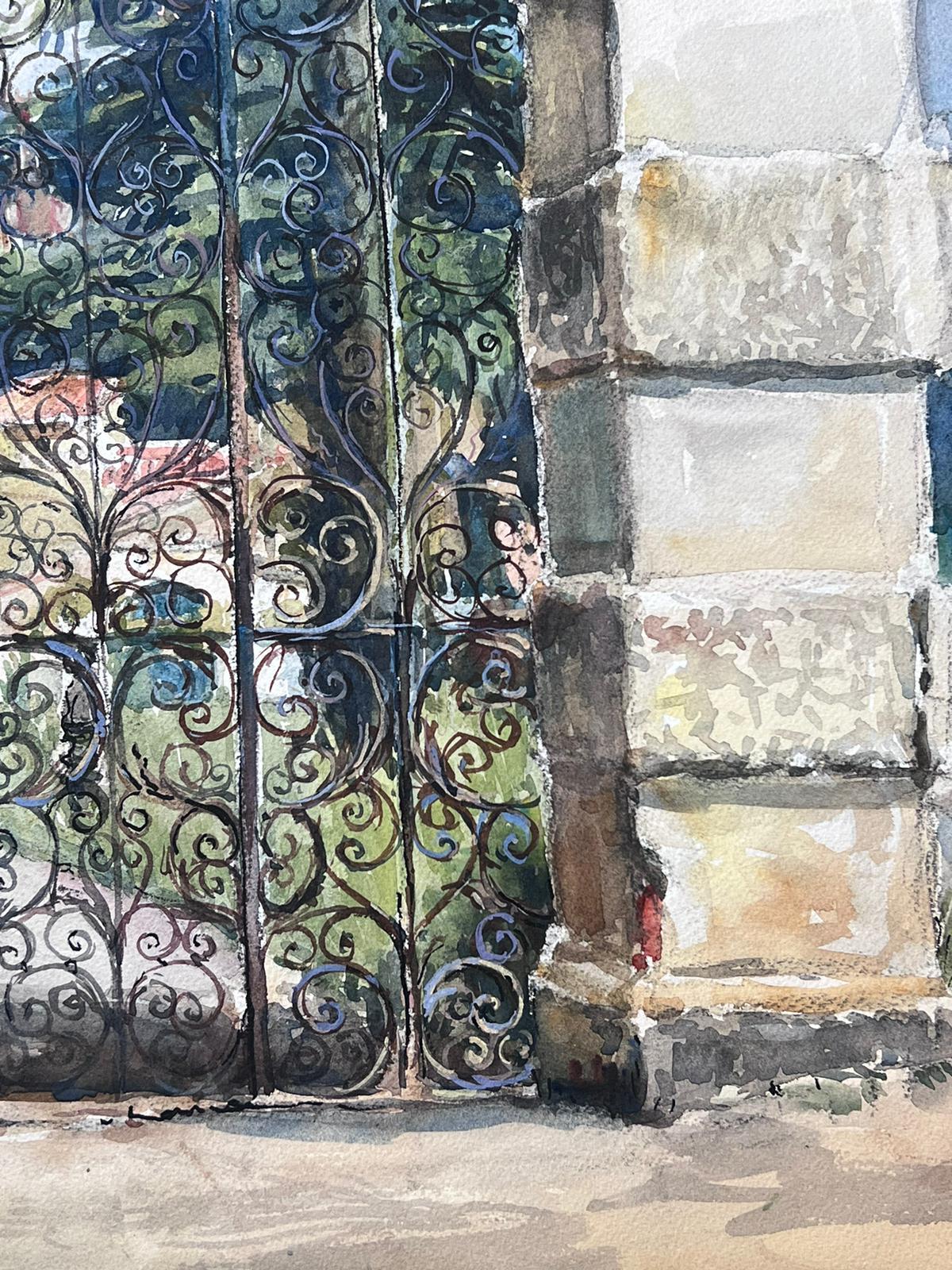 Französisches impressionistisches Gemälde, Chateau Park Gates & Gardens, Mitte des 20. Jahrhunderts im Angebot 2