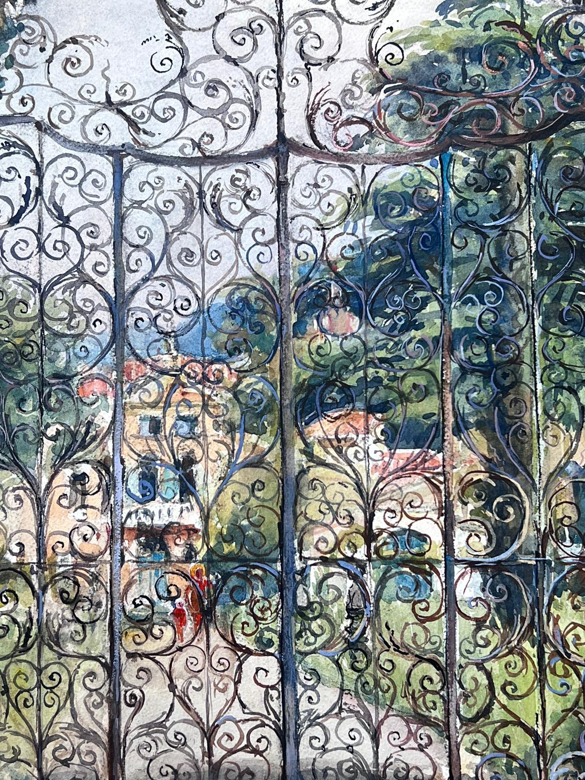 Französisches impressionistisches Gemälde, Chateau Park Gates & Gardens, Mitte des 20. Jahrhunderts im Angebot 3