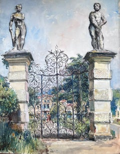 Chateau Park Gates & Gardens Mid 20th Century French Impressionist Painting