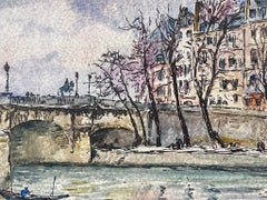 Bridge On The River Seine, peinture post-impressionniste française du milieu du 20e siècle