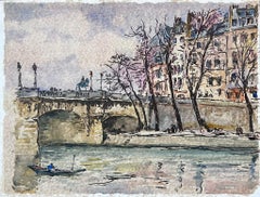 Mid 20th Century French Post Impressionist Painting Bridge On The River Seine