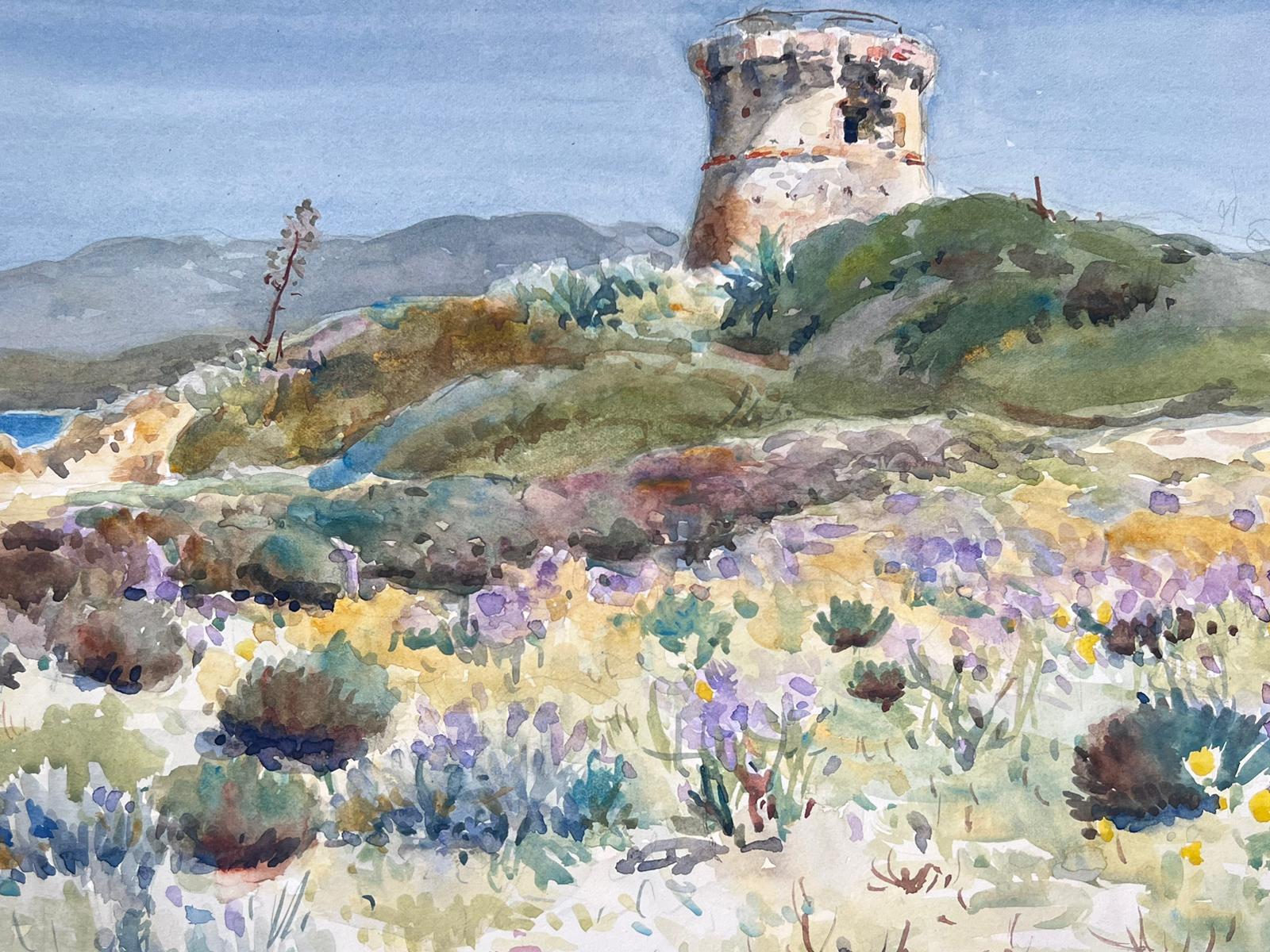 Pittura post impressionista francese della metà del XX secolo Collina floreale lungo la spiaggia - Painting Postimpressionismo di Jean Laforgue