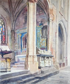 Peinture d'intérieur d'une église française post-impressionniste du milieu du 20e siècle